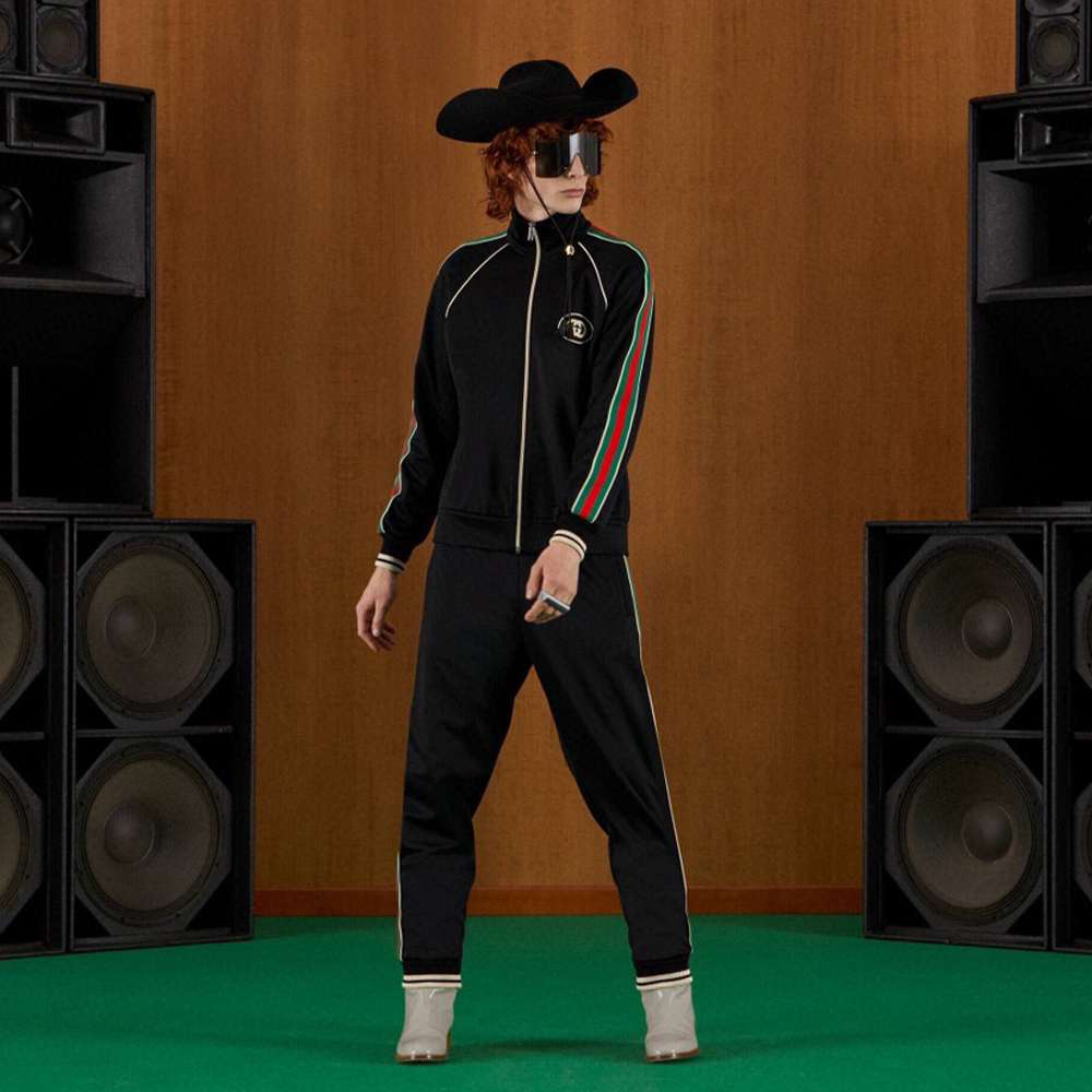 NIGO Gucci Men's Spring And Autumn Striped Trim Logo Zipper Stand-up Collar Long Sleeve Loose Solid Color Jacket Casual Plain Knit Sweatpants #nigo71674