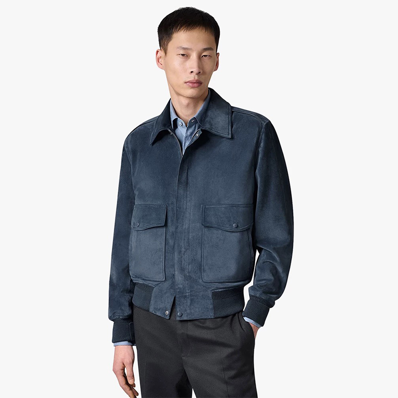 NIGO Berluti Men's Spring, Autumn And Winter Two-Way Zipper Solid Color Lapel Fit Long Sleeve Sheepskin Suede Aviator Jacket Ngvp #nigo9449