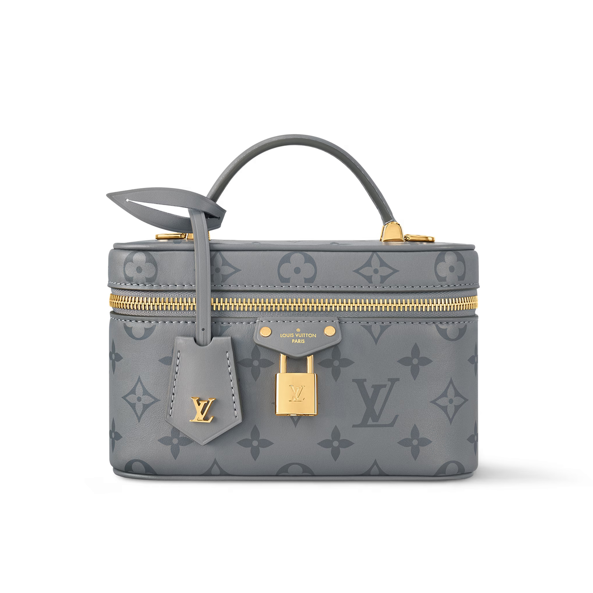 NIGO Louis Vuitton Vanity Chain Pouch Women's Gray Monogrammed Pendant Zipper Closure Calfskin Gloves Cosmetic Bag Bags #nigo73543
