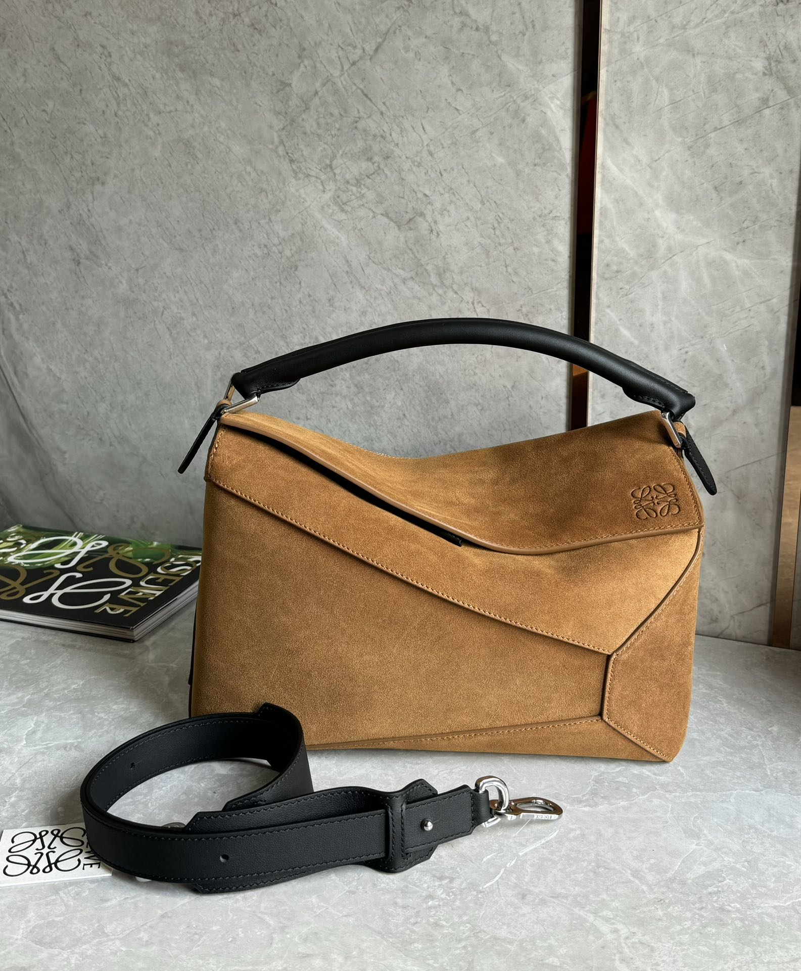 NIGO Loewe Men's Puzzle Brown Geometric Bag Pressed Suede Tote Crossbody Shoulder Bag Bags #nigo73541