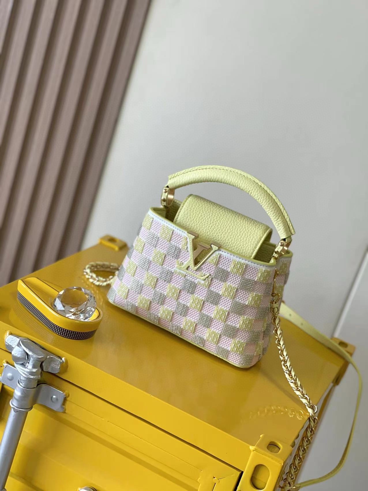NIGO Louis Vuitton Capucines Women's Adjustable Removable Shoulder Strap Calfskin Leather Yellow Puzzle Pink Shoulder Crossbody Handbag Bag Bags #nigo73542