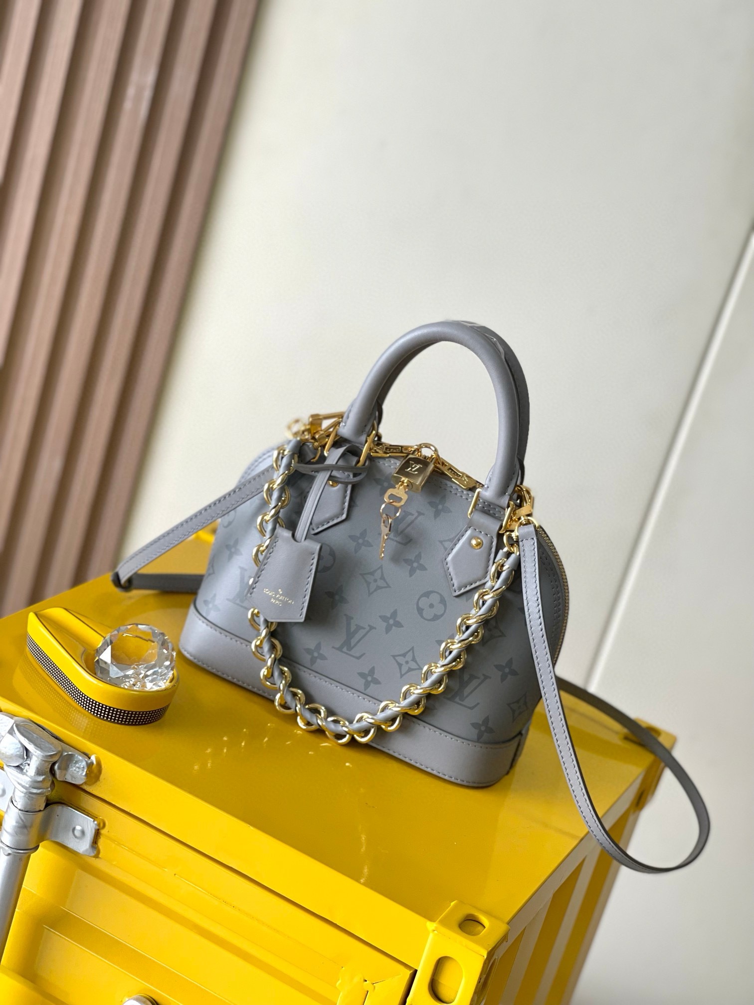 NIGO Louis Vuitton Alma BB Women's Gray Letter Printed Zipper Closure Removable Shoulder Strap Calfskin Shoulder Crossbody Handbag Bag Bags #nigo73544