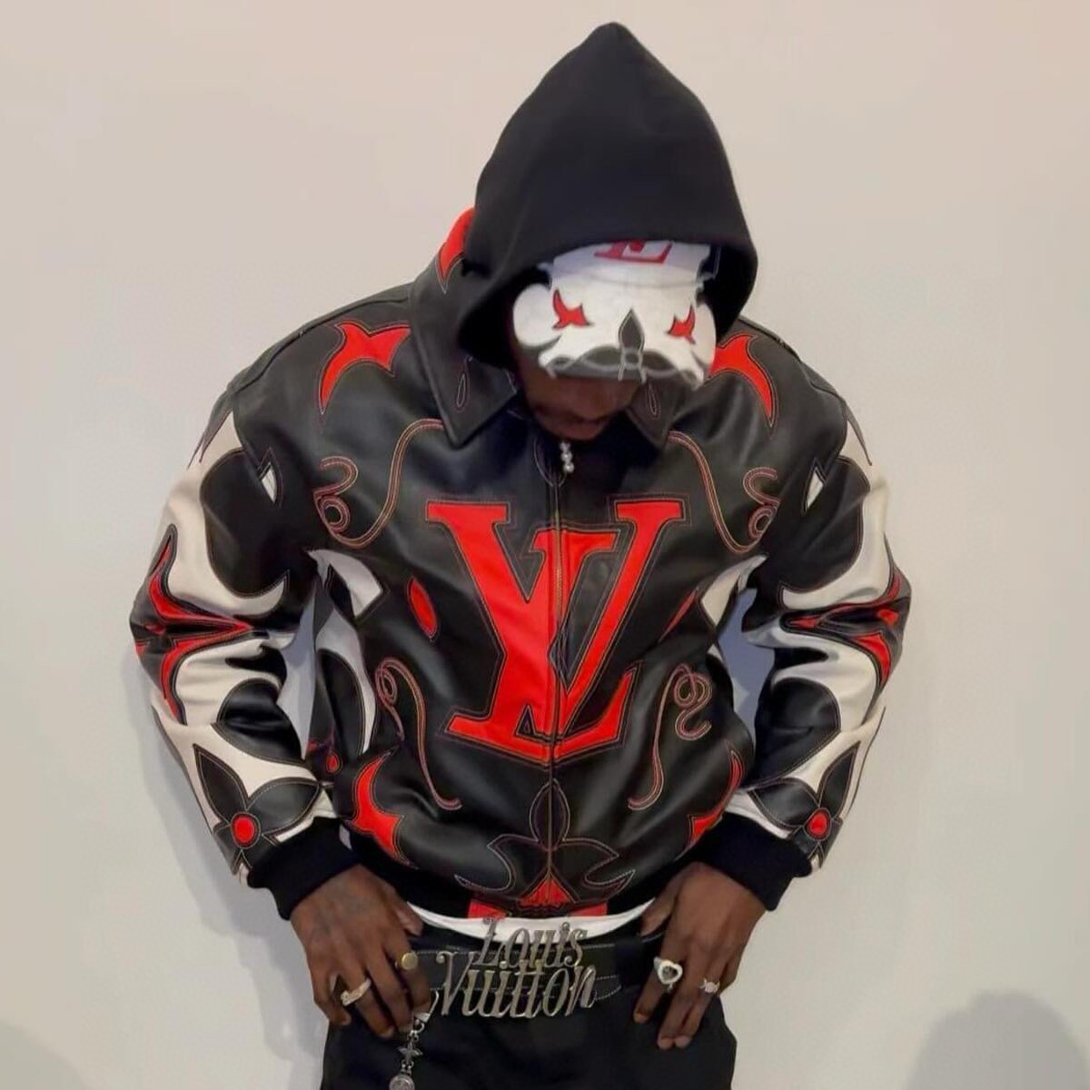 NIGO Louis Vuitton Men's Autumn and Winter Colorblocking Embroidery Cowhide Leather Jacket Lapel Zipper Casual Jacket #nigo73554