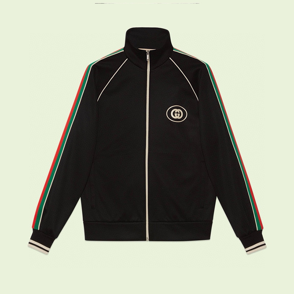 NIGO Gucci Men's Spring And Autumn Striped Trim Logo Zipper Stand-up Collar Long Sleeve Loose Solid Color Jacket Casual Plain Knit Sweatpants #nigo71674