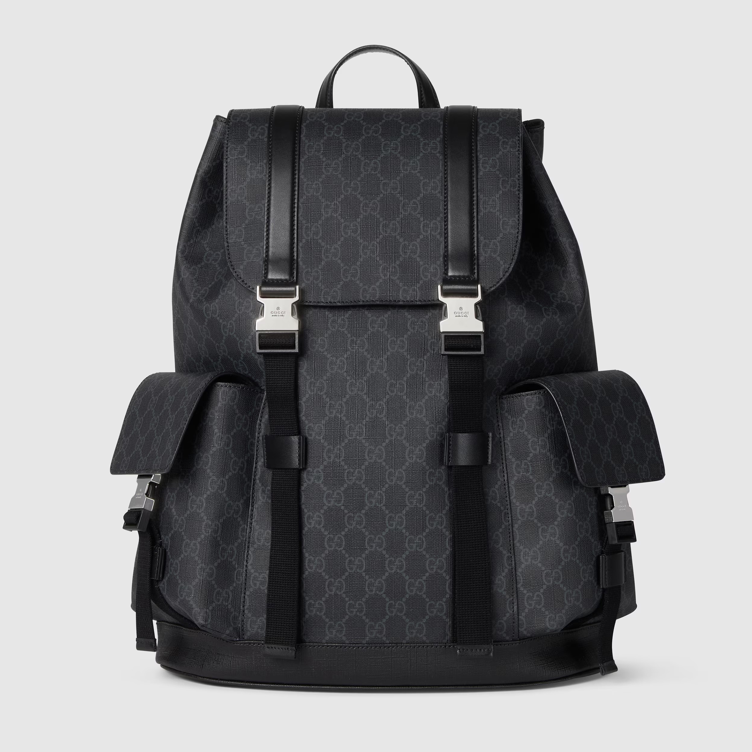 NIGO Gucci Men's GG Printed Canvas Splicing Leather Trim Red Webbing Adjustable Shoulder Strap Casual Bag Bag Black Backpack #nigo71676