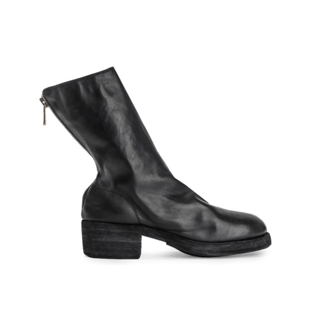 NIGO GUIDI Men's and Women's Black Washed Horsehide Vintage Thick Sole Mid Calf Boots Shoes #nigo73577