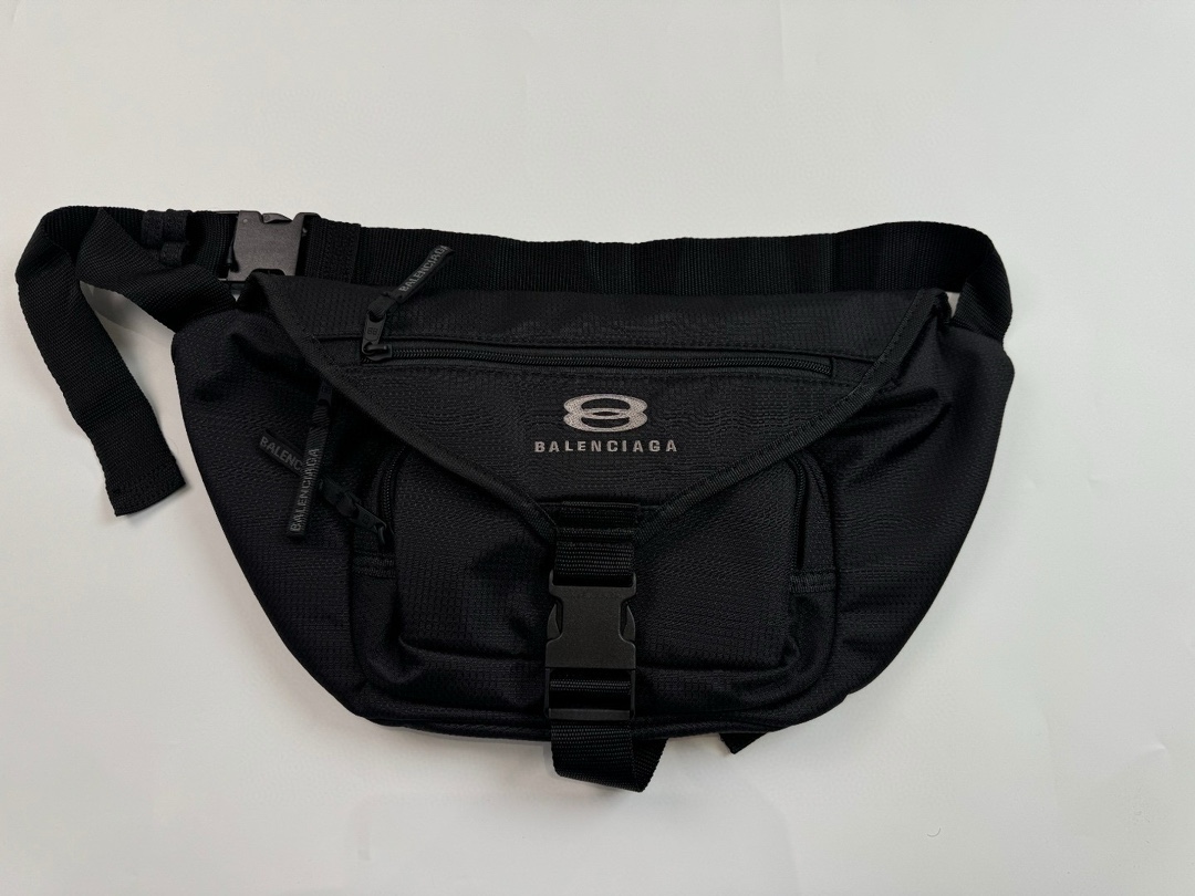 NIGO Balenciaga Men's Black Adjustable Belt Buckle Closure Nylon Large Waist Pack Bag Bags #nigo73561