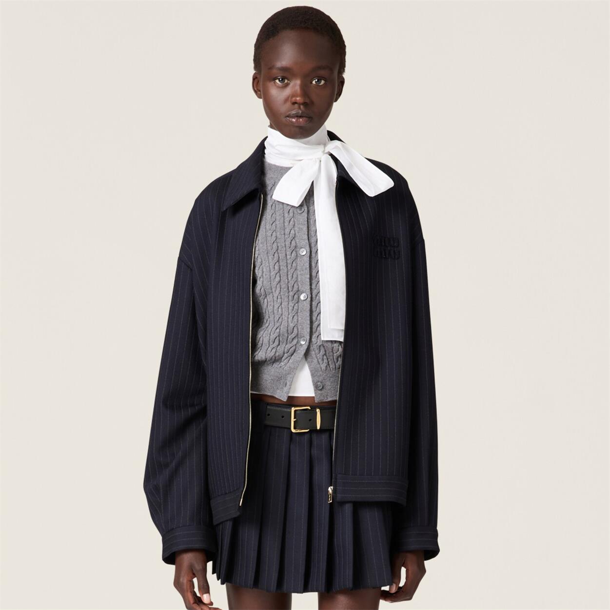 NIGO MiuMiu Women's Spring and Autumn Blue Pinstripe Lapel Zipper Long Sleeve Jacket #nigo73578