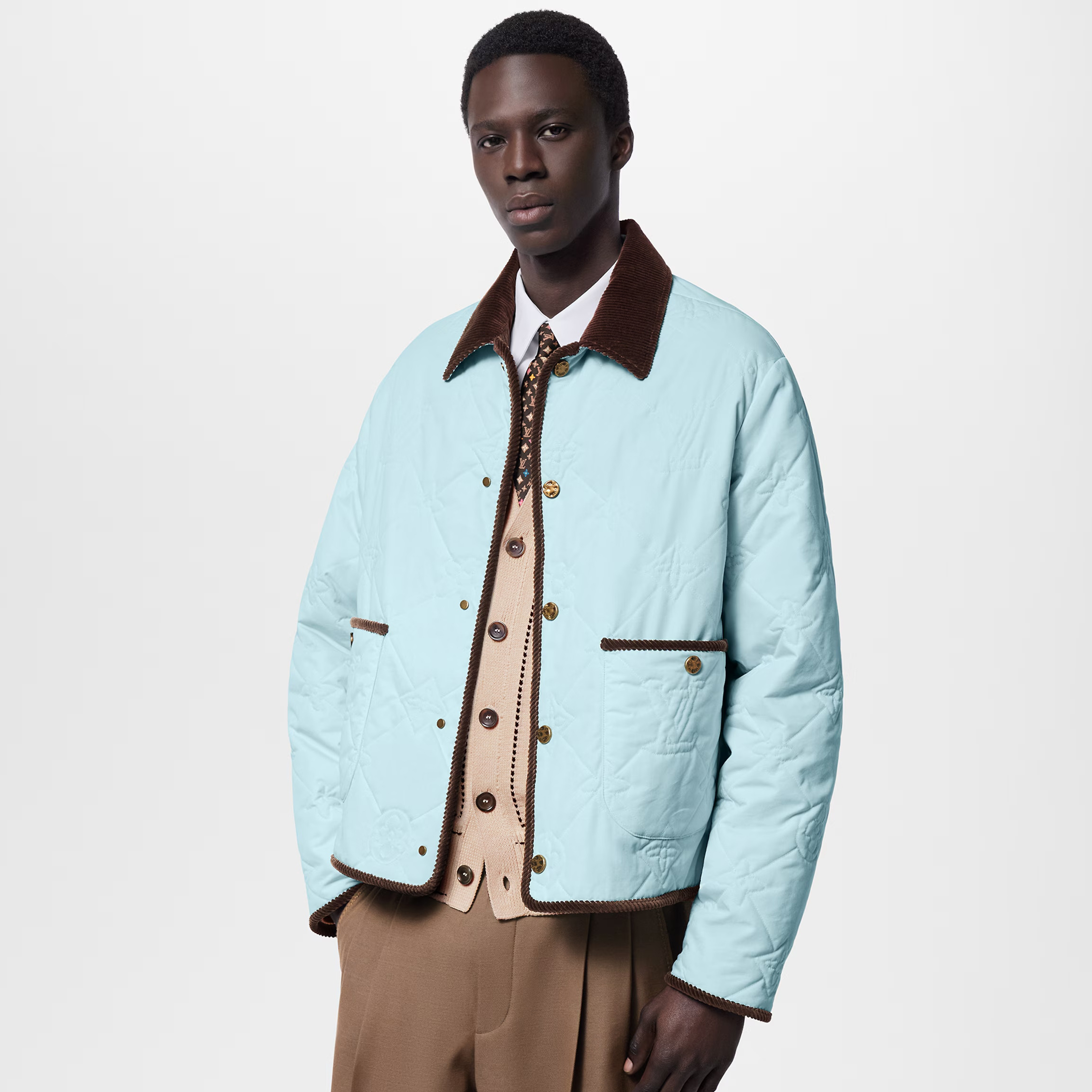 NIGO Louis Vuitton Men's Fall And Winter Light Blue Patchwork Fitted Lapel Single Breasted Long Sleeved Jacket #nigo73568