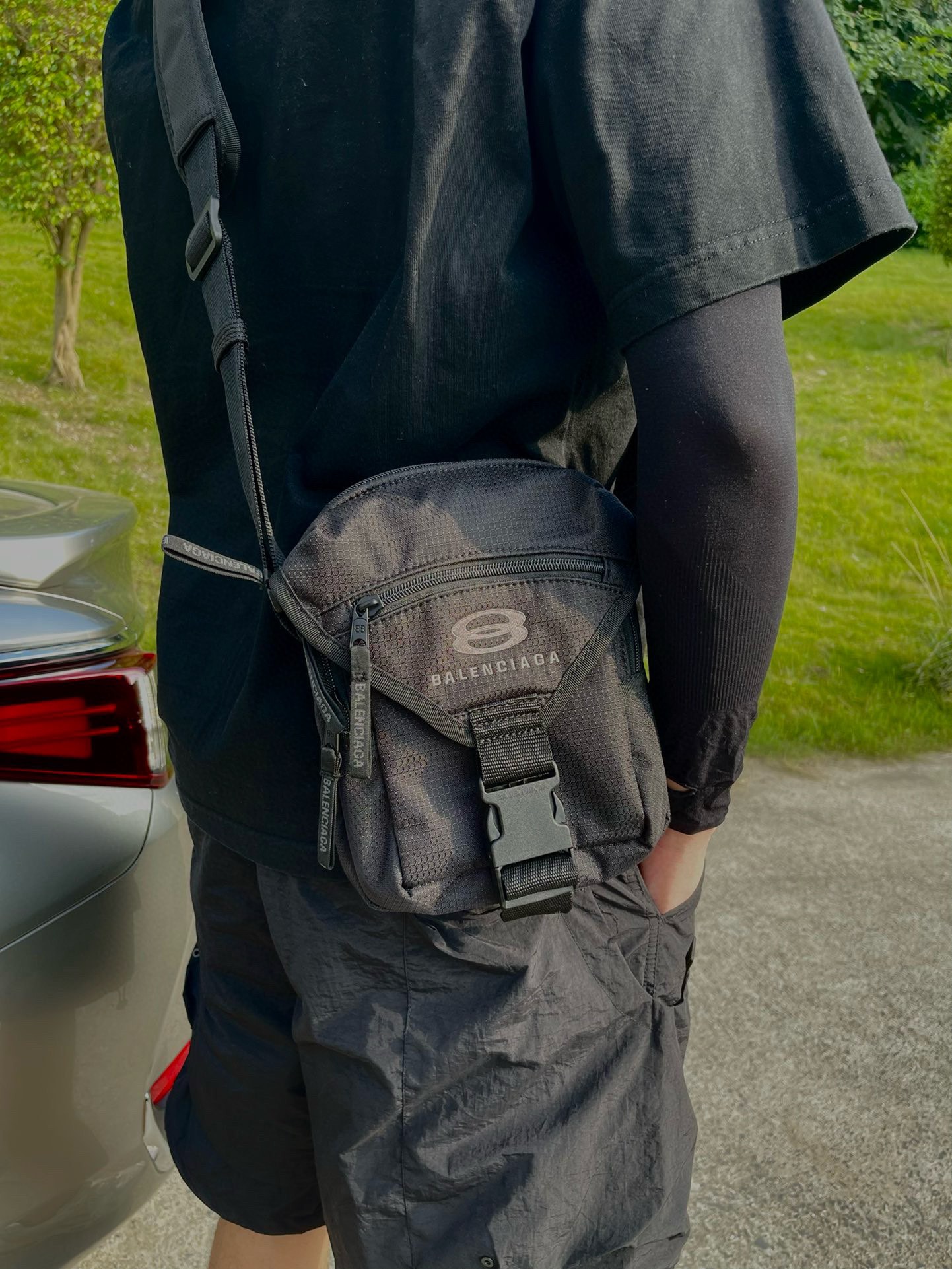 NIGO Balenciaga Men's and Women's Black Adjustable Shoulder Strap Flap Buckle Closure Nylon Shoulder Crossbody Bag Bags #nigo73562