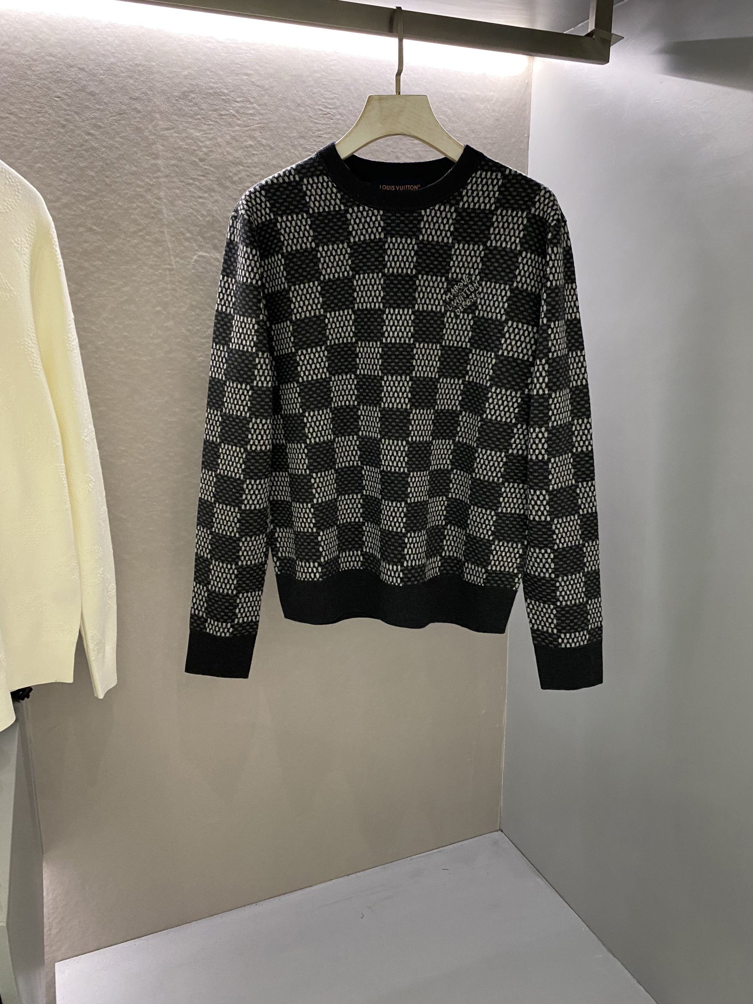 NIGO Louis Vuitton Men's Spring and Autumn Black Checkerboard Print Logo Pattern Round Neck Long Sleeve Sweater #nigo73594