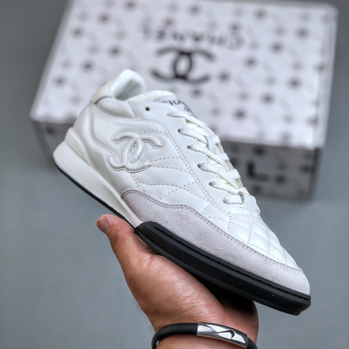 NIGO Chanel Women's Colorblock Leather Low Top Lace Up Casual Sneakers Shoes #nigo73585