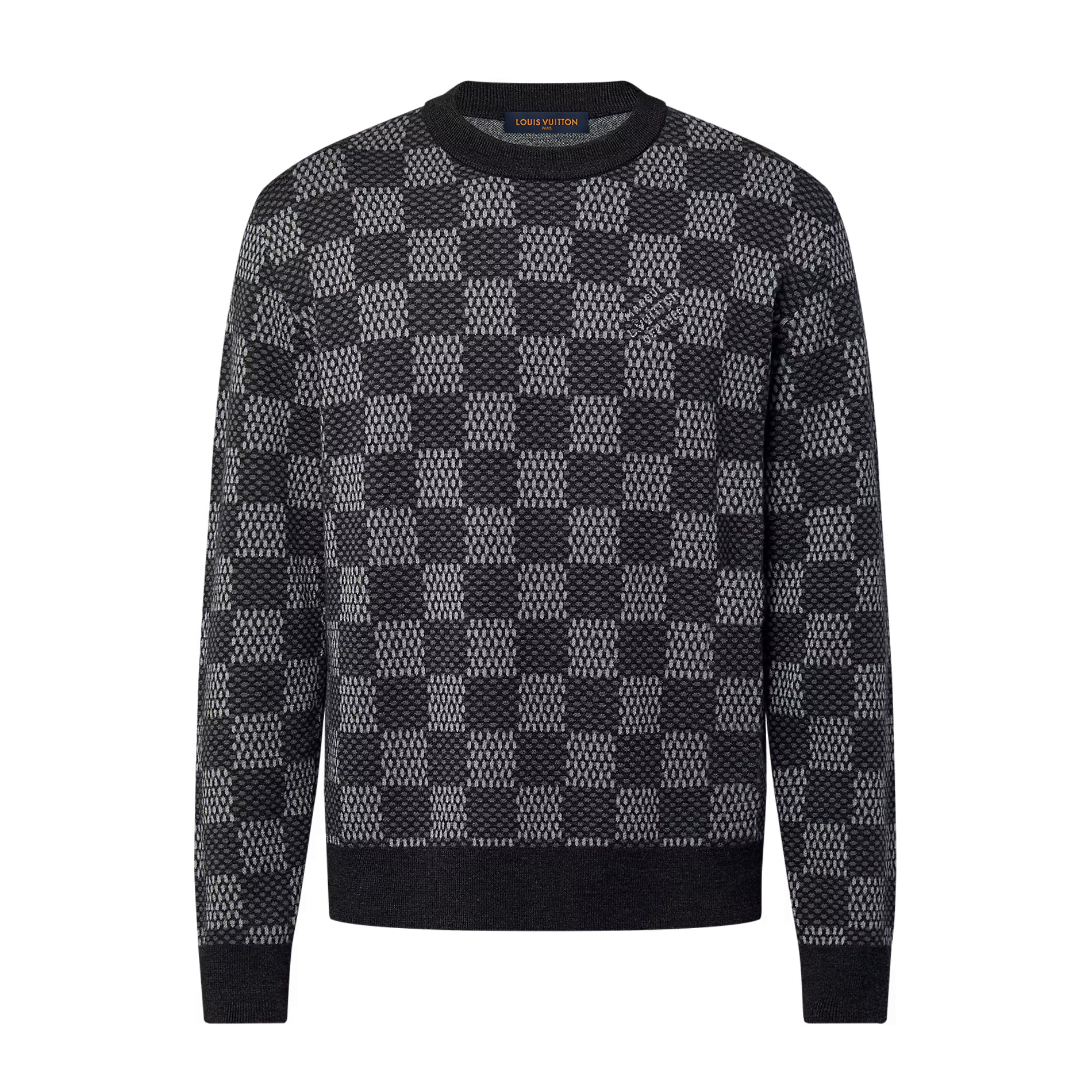 NIGO Louis Vuitton Men's Spring and Autumn Black Checkerboard Print Logo Pattern Round Neck Long Sleeve Sweater #nigo73594