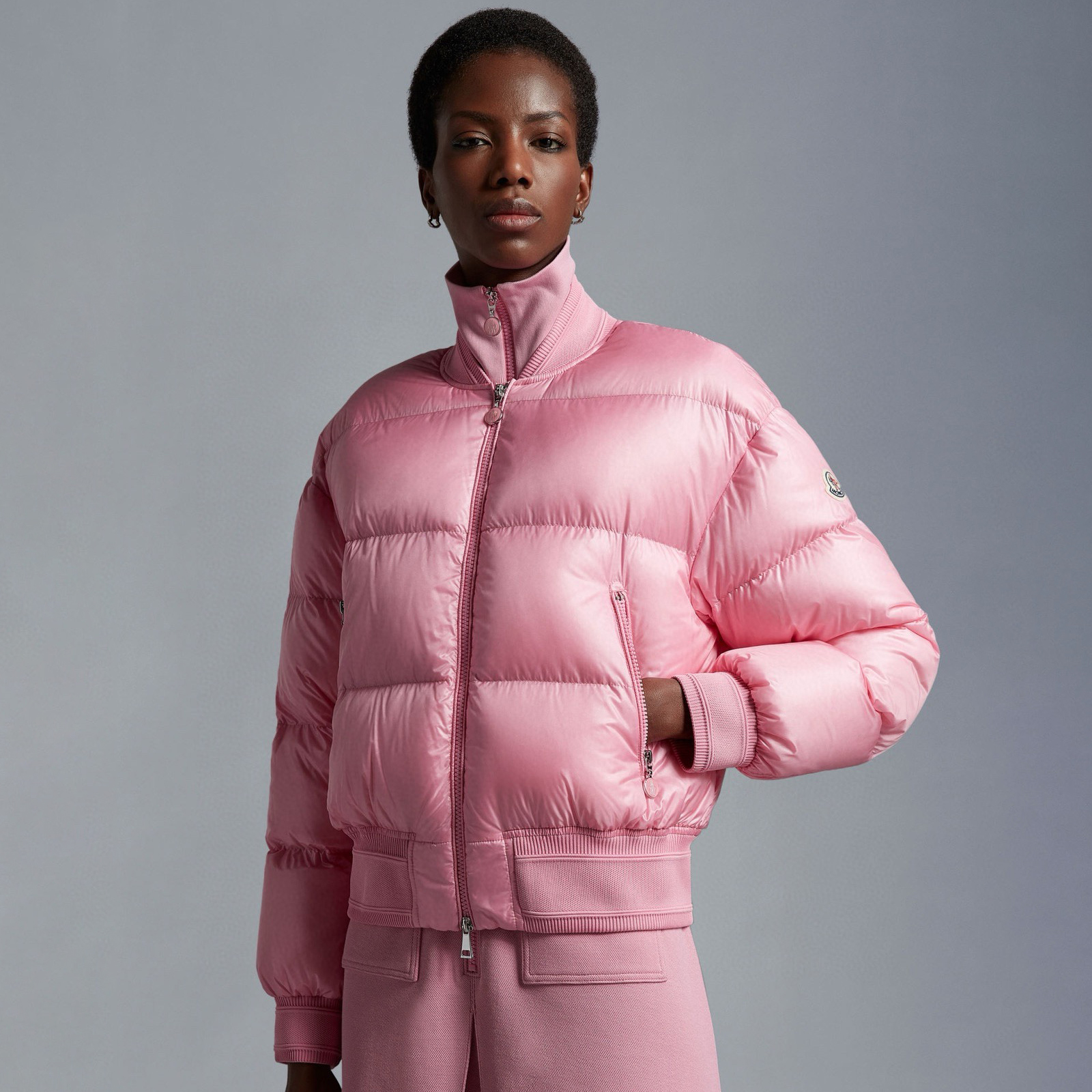 NIGO Moncler Women's Autumn and Winter Pink Lapel Zipper Long Sleeve Puffer Down Jacket #nigo73582