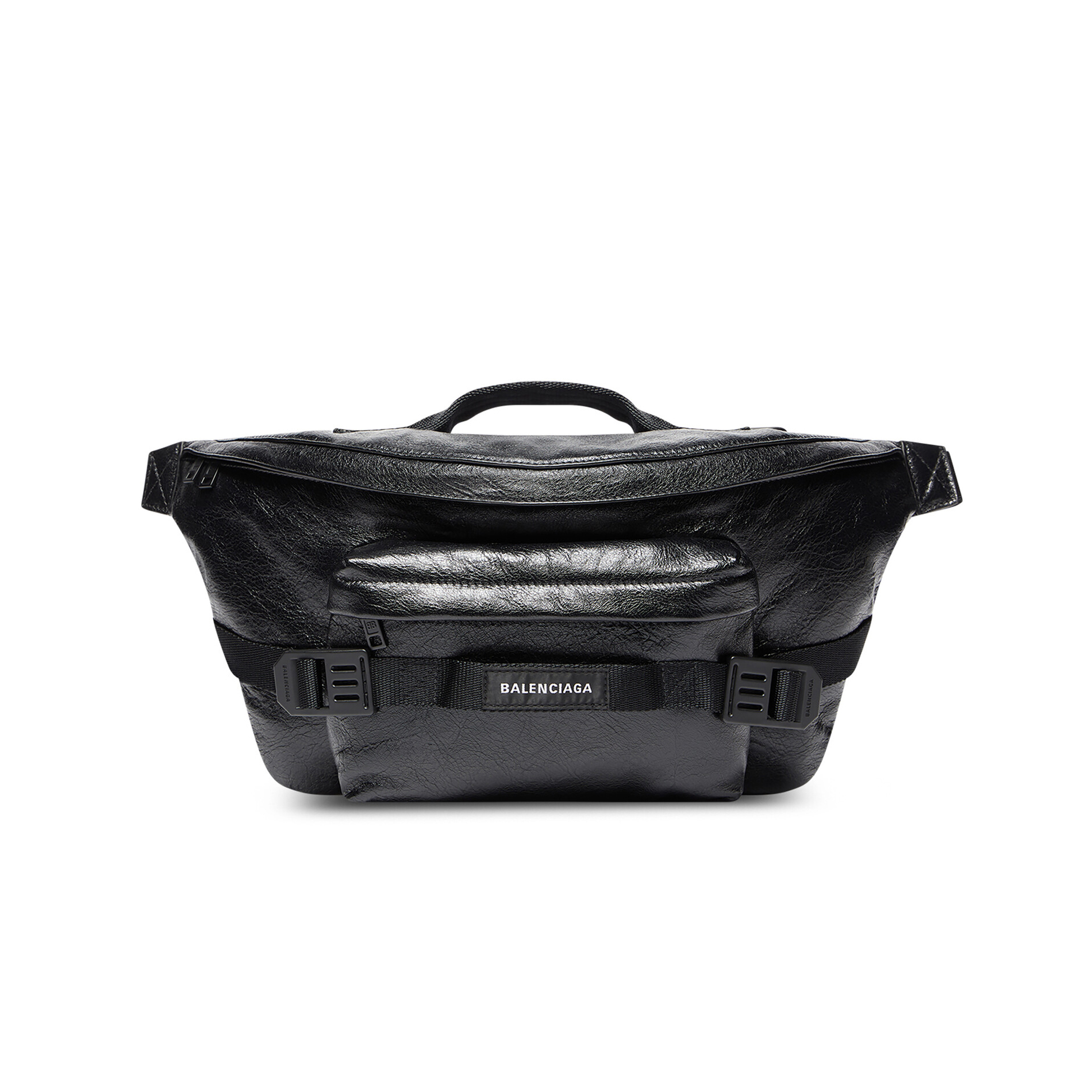 NIGO Balenciaga Army Men's Large Black Fine Grain Sheep Leather Waist Bag Pouch Bags #nigo73597