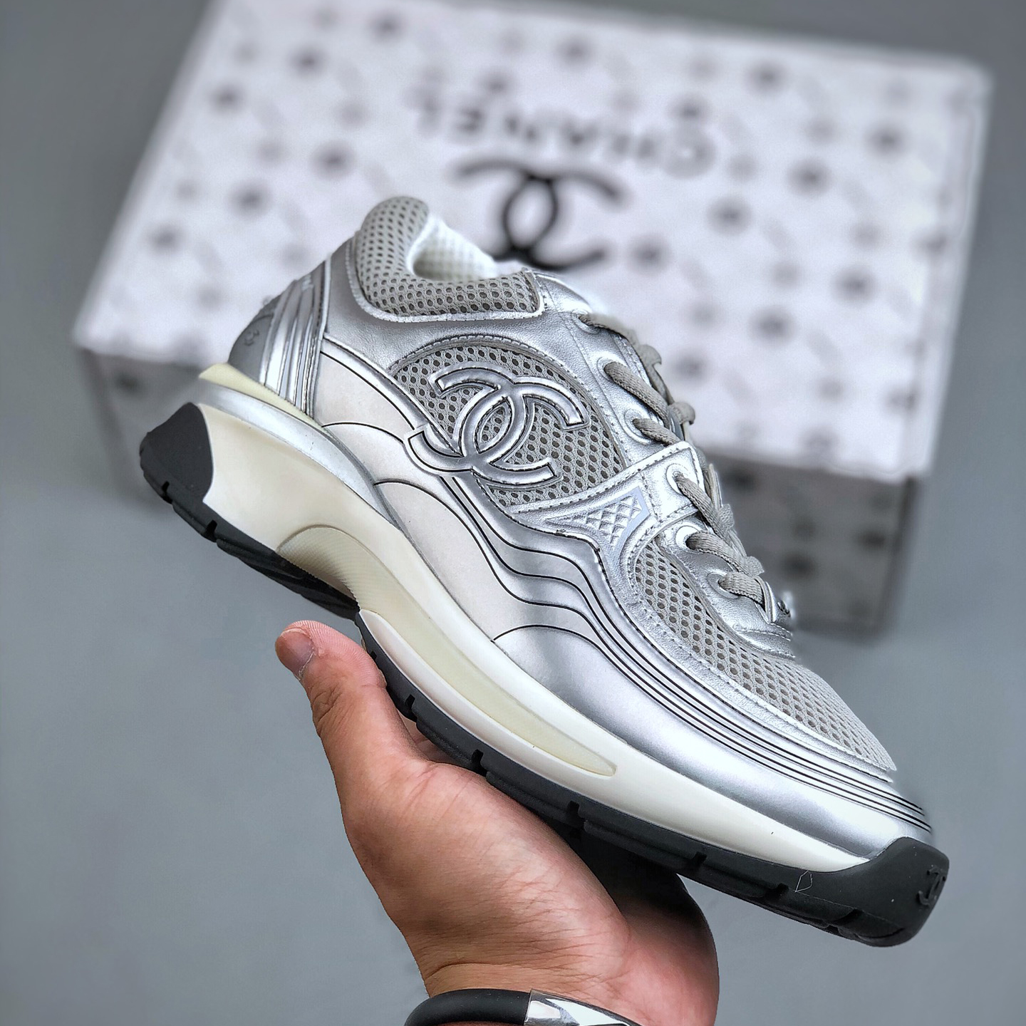 NIGO Chanel Women's Colorblock Leather Low Top Lace Up Casual Sneakers Shoes #nigo73585