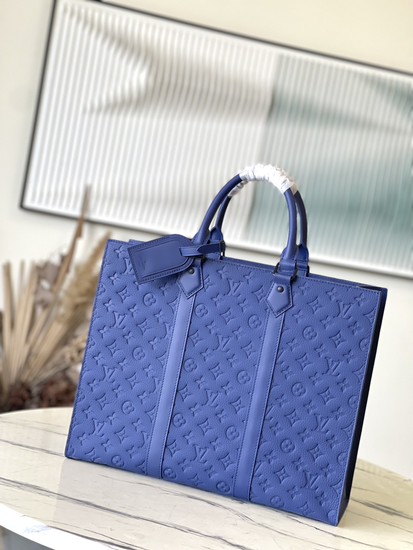 NIGO Louis Vuitton Sac Plat 24H Men's Blue Logo Letter Printed Cowhide Leather Tote Shoulder Bag Bags #nigo73586