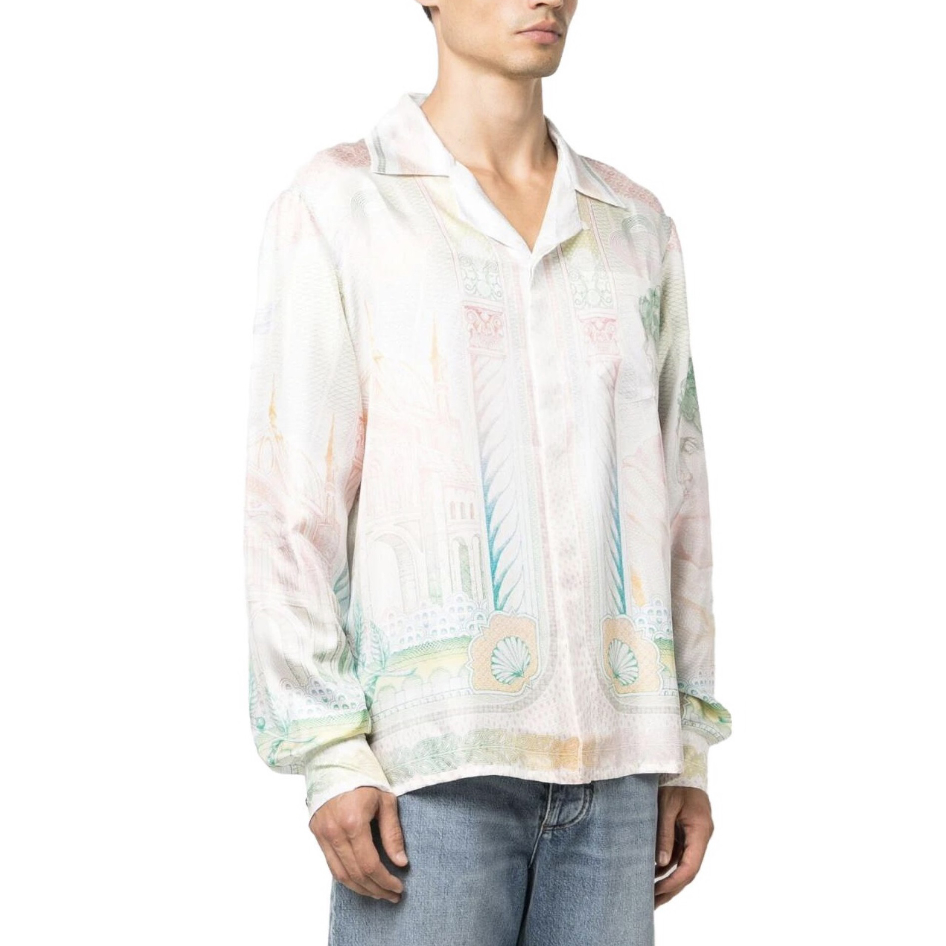 NIGO Casablanca Men's Summer Portrait Print Lapel Long Sleeve Single Breasted Shirt #nigo73579