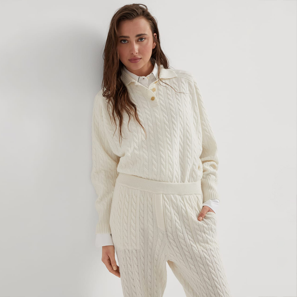 NIGO Brunello Cucinelli Women's Spring, Autumn And Winter Solid Color Ribbed Knit Pullover Long Sleeve Cashmere Sweater Casual Stretch Sweatpants Set Ngvp #nigo9455