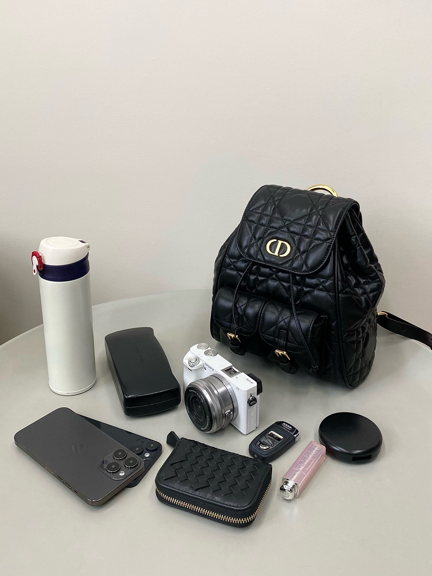 NIGO Dior CARO Women's Black Adjustable Leather Shoulder Strap Flap Drawstring Closure Shoulder Bag Bags #nigo73618