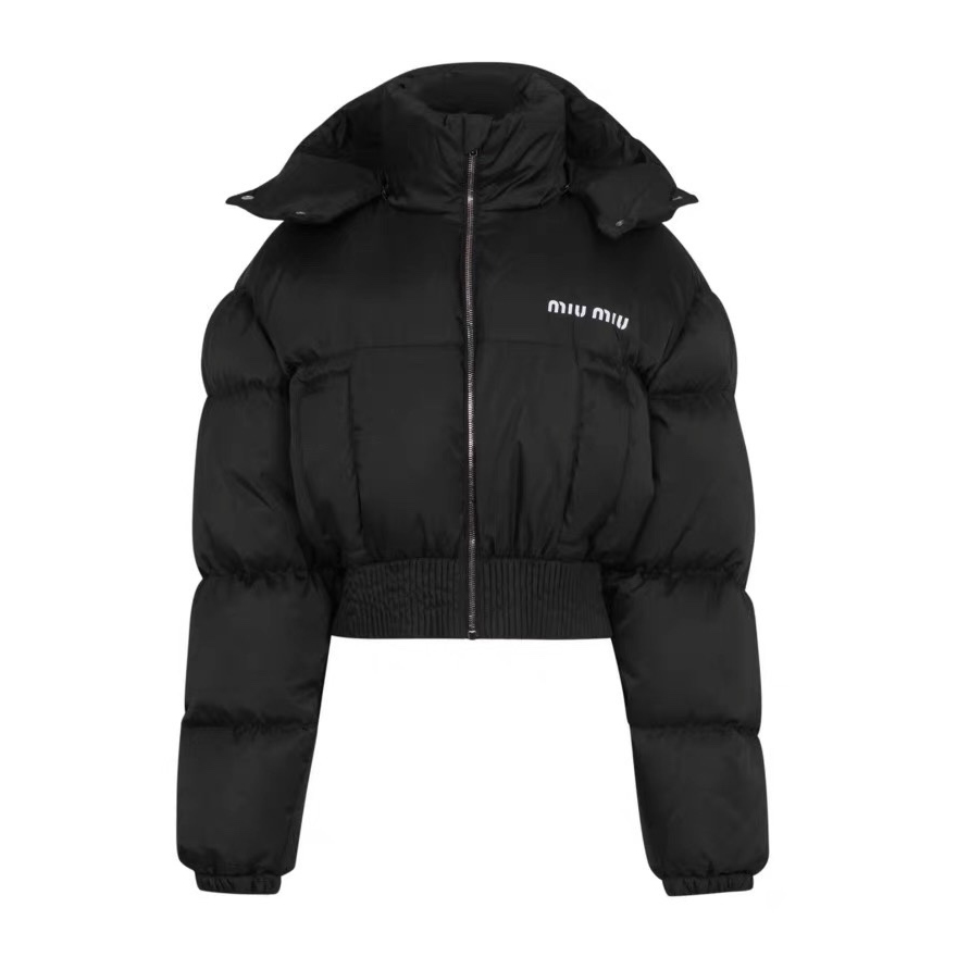 NIGO MiuMiu Women's Autumn and Winter Black Hooded Zipper Puffer Down Long Sleeve Jacket #nigo73614