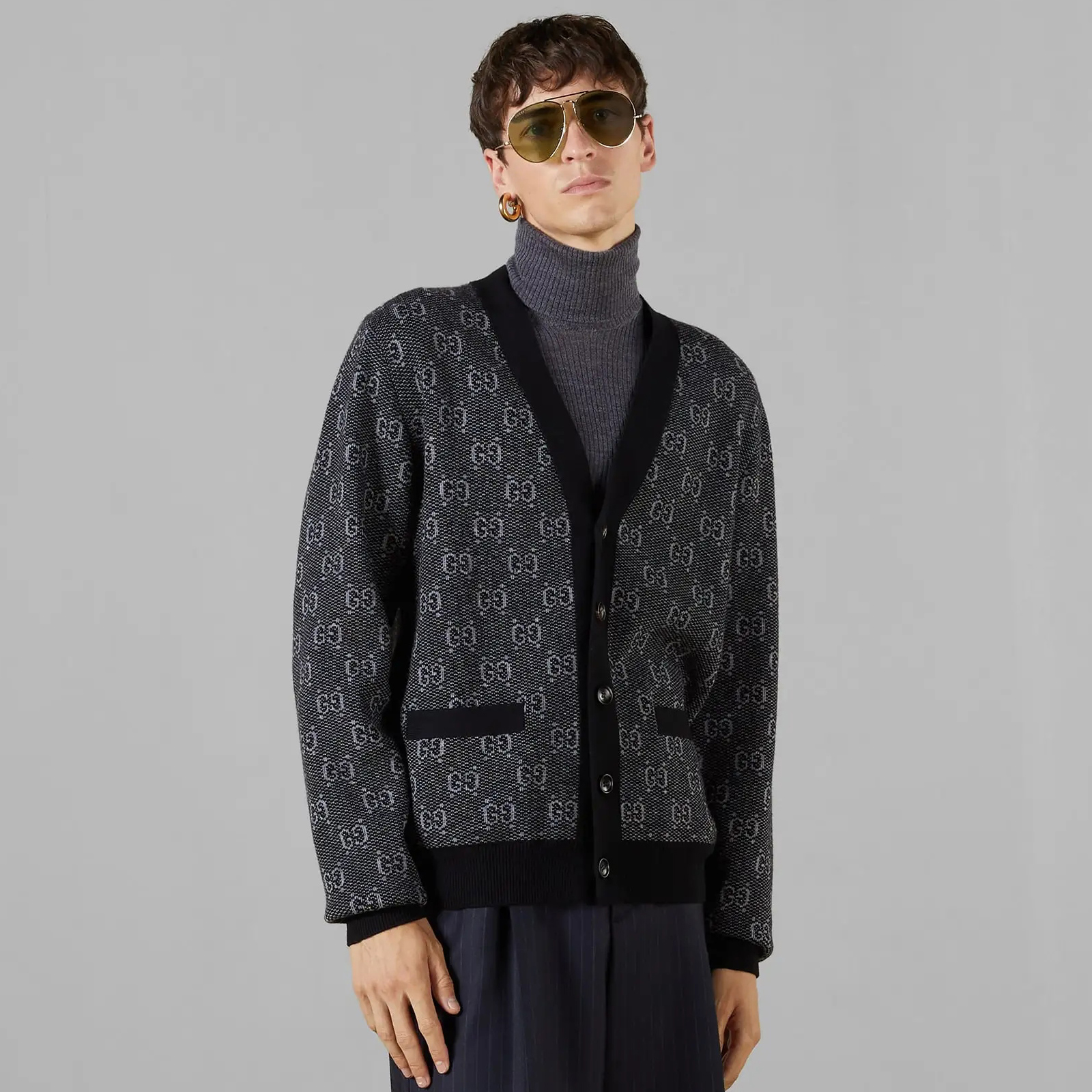 NIGO Gucci Men's Spring And Fall Letter Print Single Breasted V-neck Wool Long Sleeved Knit Sweater Jacket #nigo73613