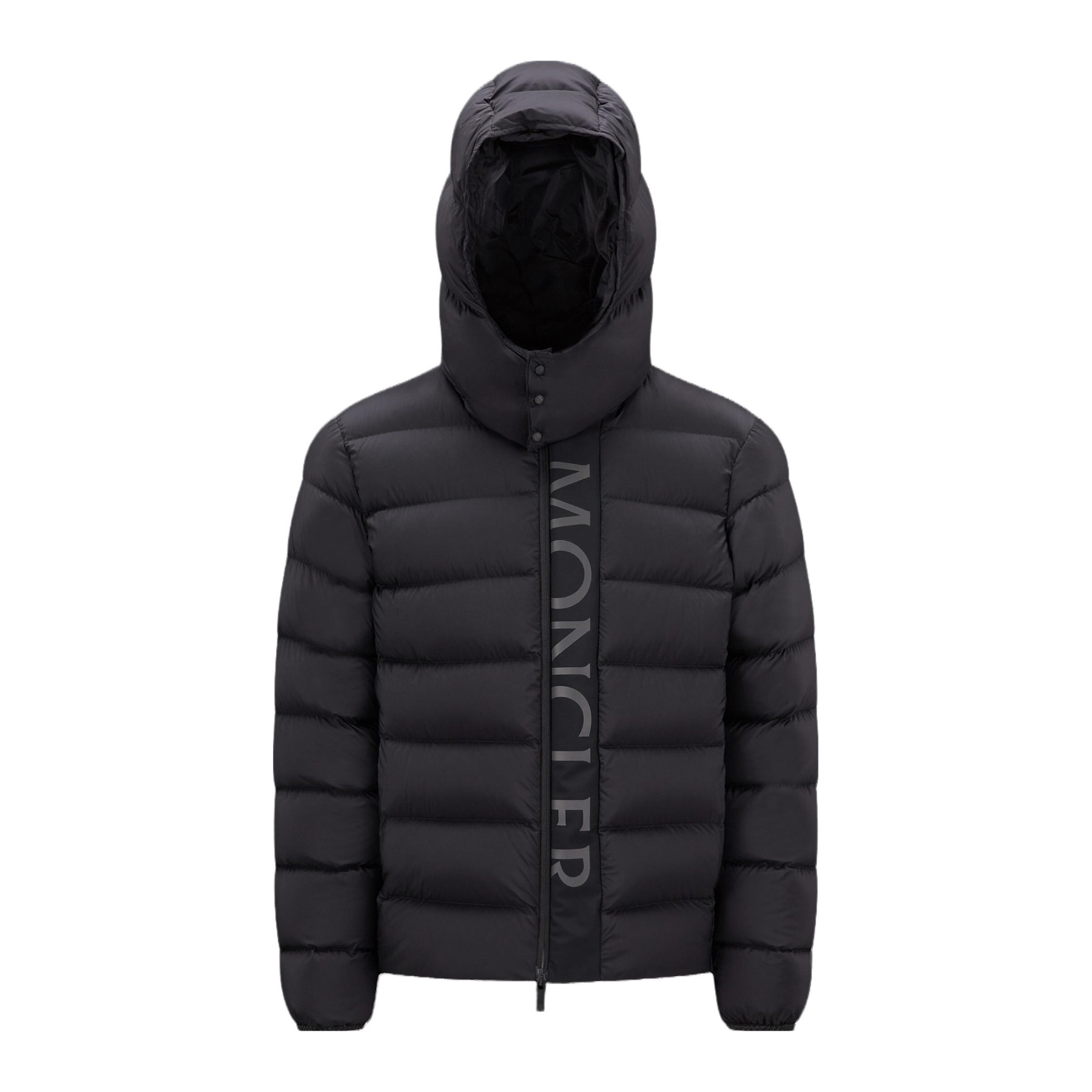 NIGO Moncler Men's Winter Black Letters Logo Print Zipper Hooded Short Puffer Down Long Sleeve Jacket #nigo73615