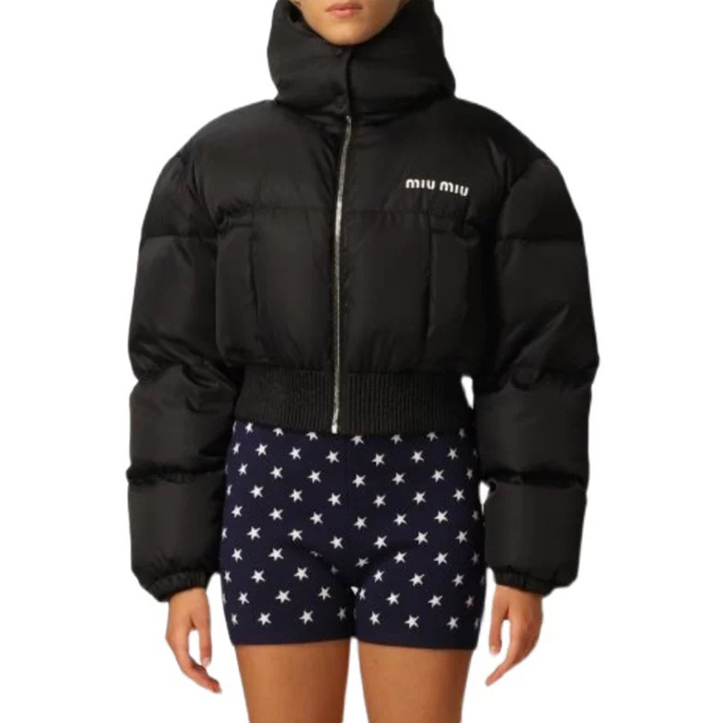 NIGO MiuMiu Women's Autumn and Winter Black Hooded Zipper Puffer Down Long Sleeve Jacket #nigo73614