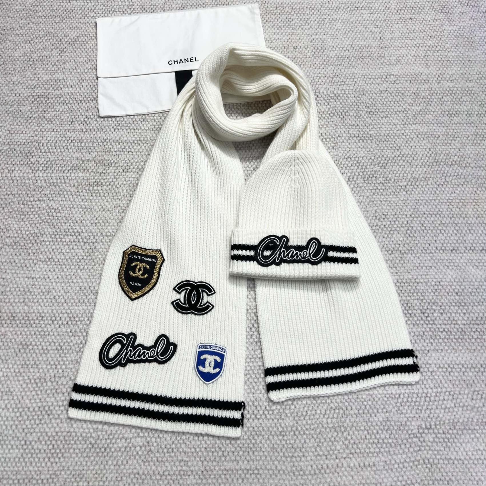 NIGO Chanel Women's Winter Graffiti Pattern Letter Print Solid Color Wool Hat Scarf Cap #nigo73621