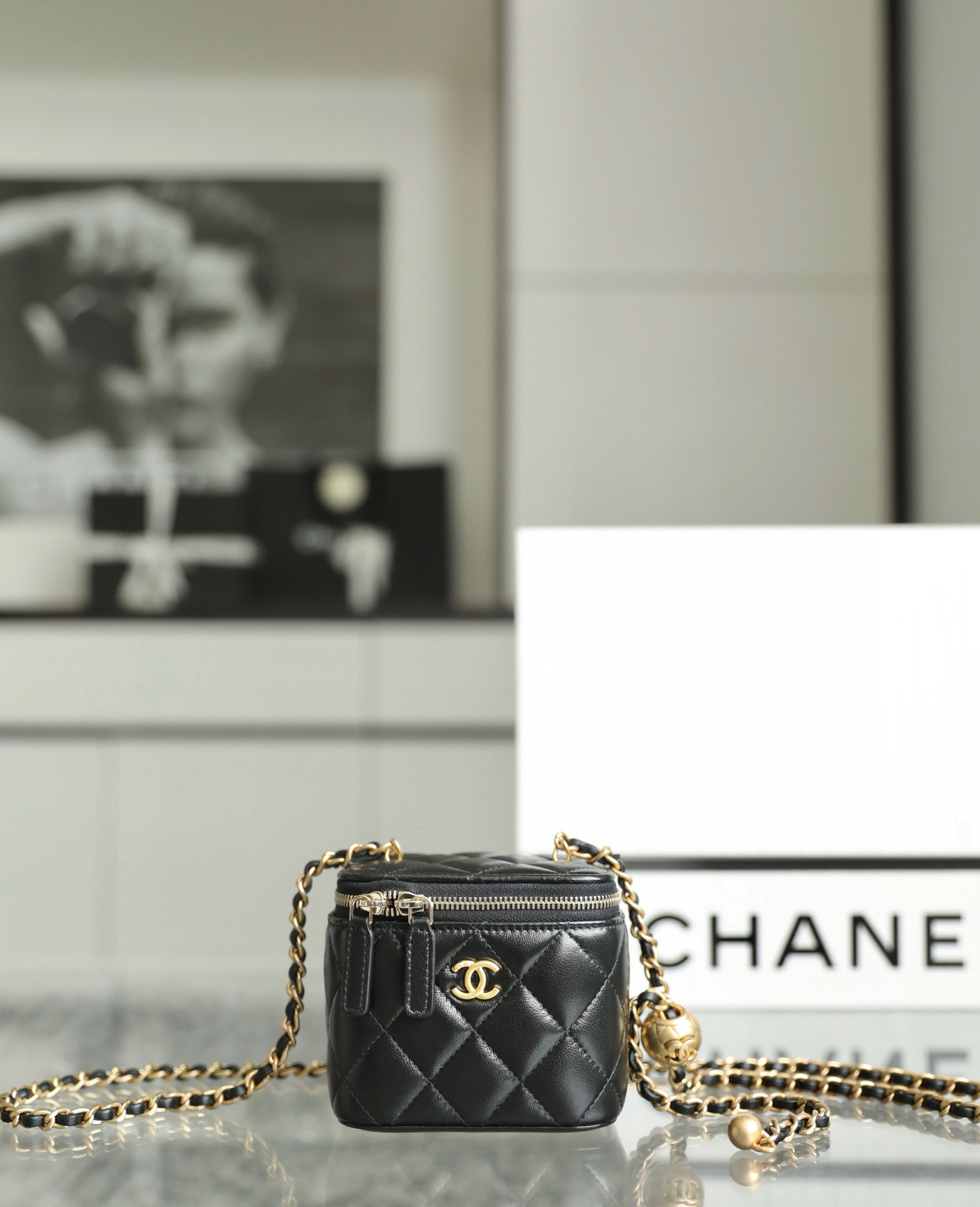 CHANEL Square Single Cosmetic Bag With Mirror Chain Bags #nigo56496