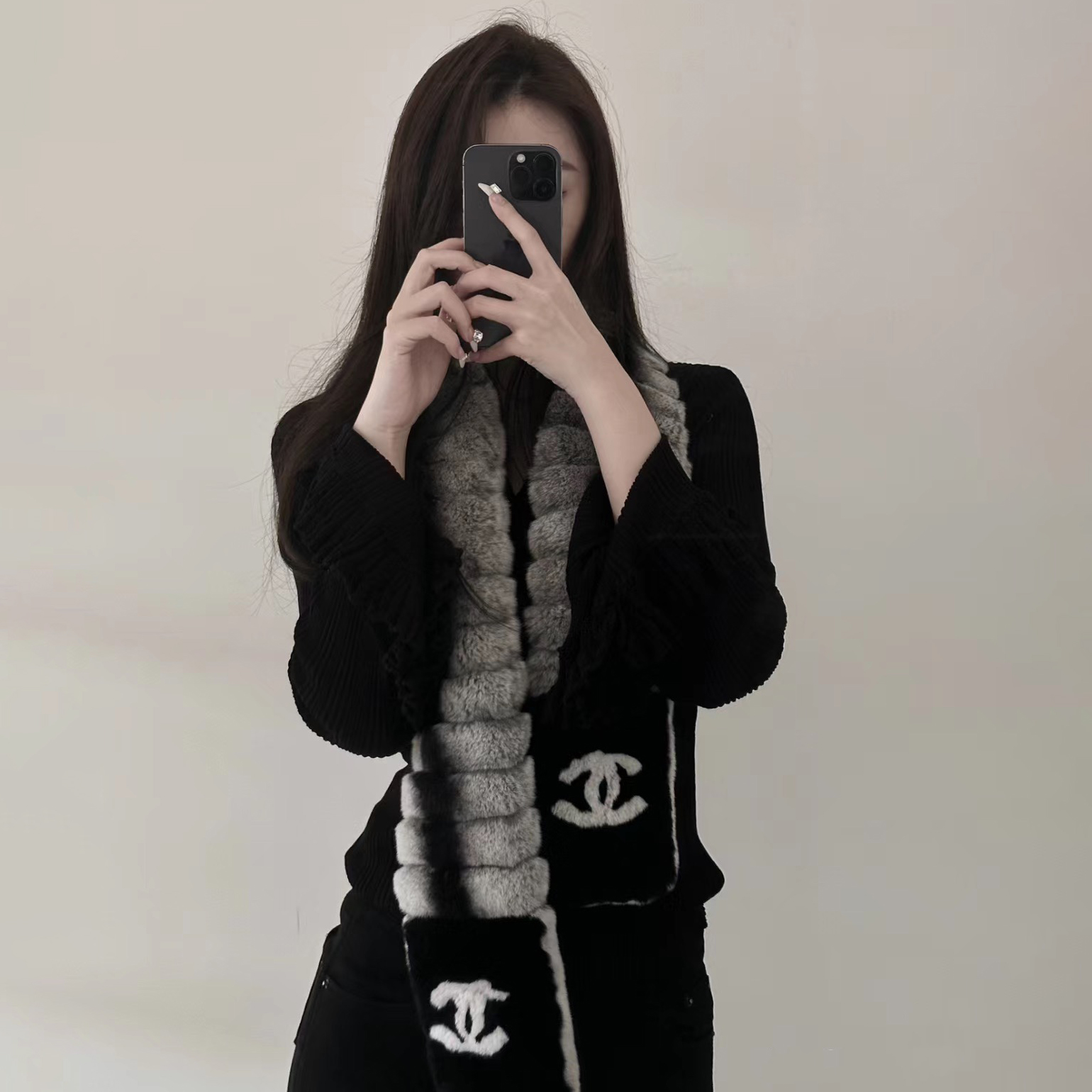 NIGO Chanel Women's Autumn and Winter Color Blocking Reversible Plush Scarf #nigo73637