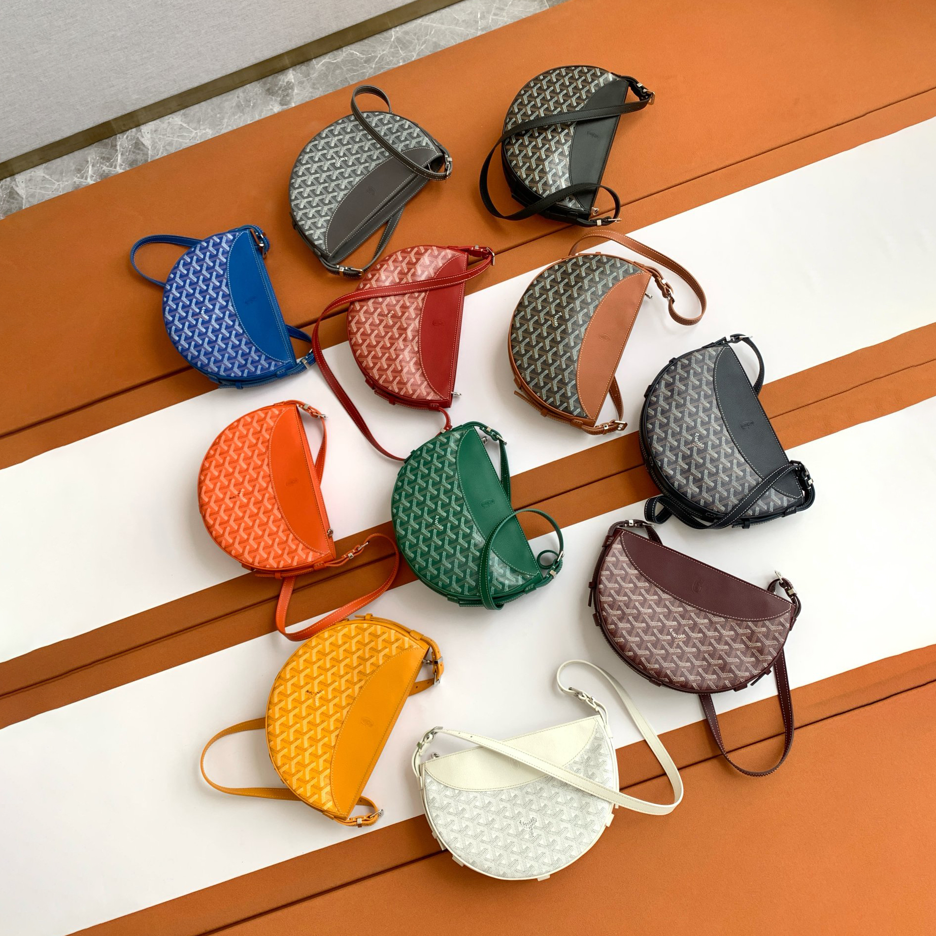 NIGO Goyard Men's And Women's Solid Color Old Flowers Full Print Zipper Closure Canvas Spell Calfskin Half Moon Shoulder Crossbody Bag Bags #nigo73638