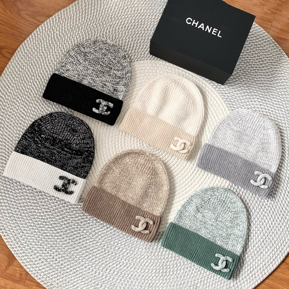 NIGO Chanel Women's Autumn and Winter Colorblocking Cashmere Pompom Hat Cap #nigo73632