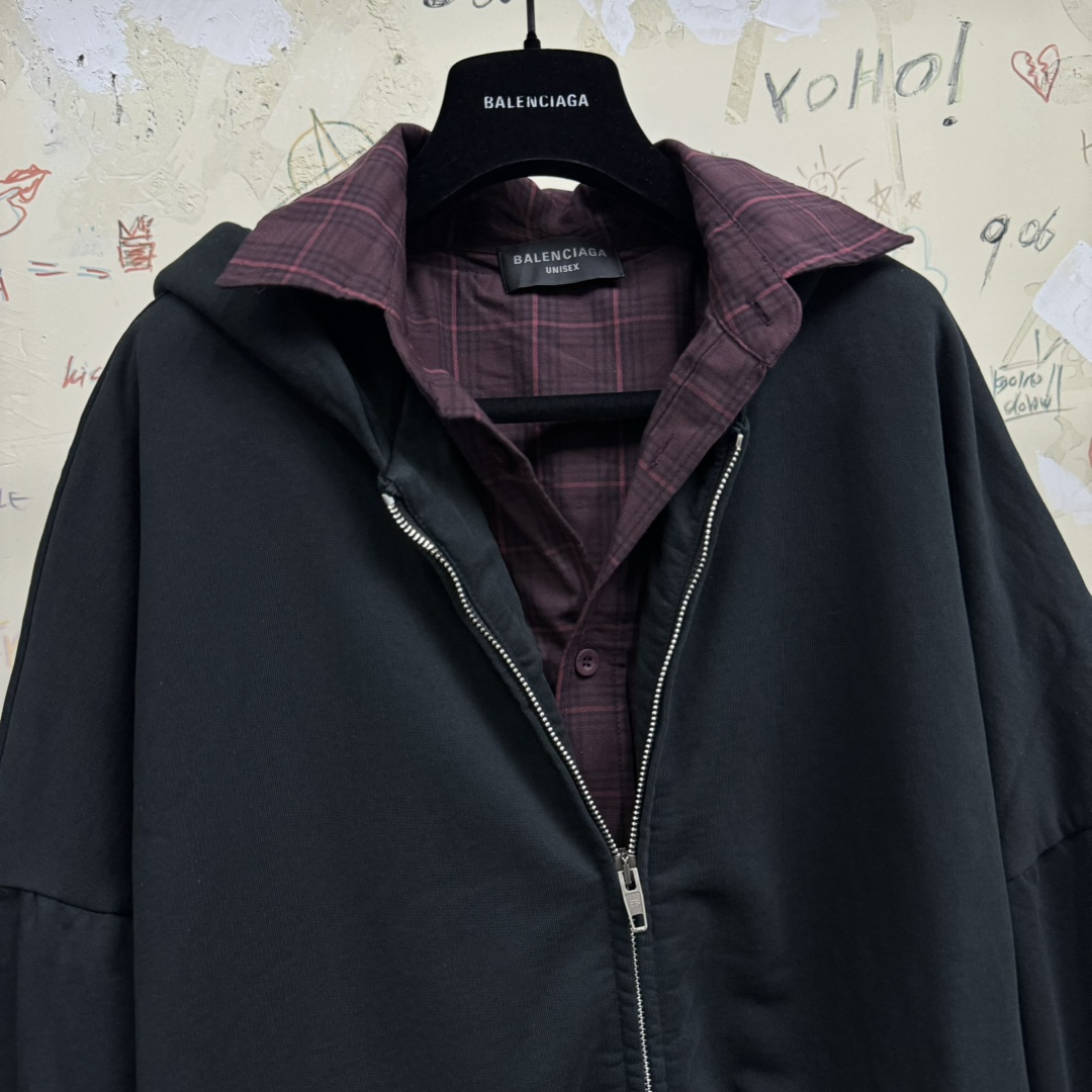 NIGO Balenciaga Men's Fall And Winter False Two Piece Single Breasted Plaid Shirt Hooded Zipper Long Sleeved Jacket #nigo73627