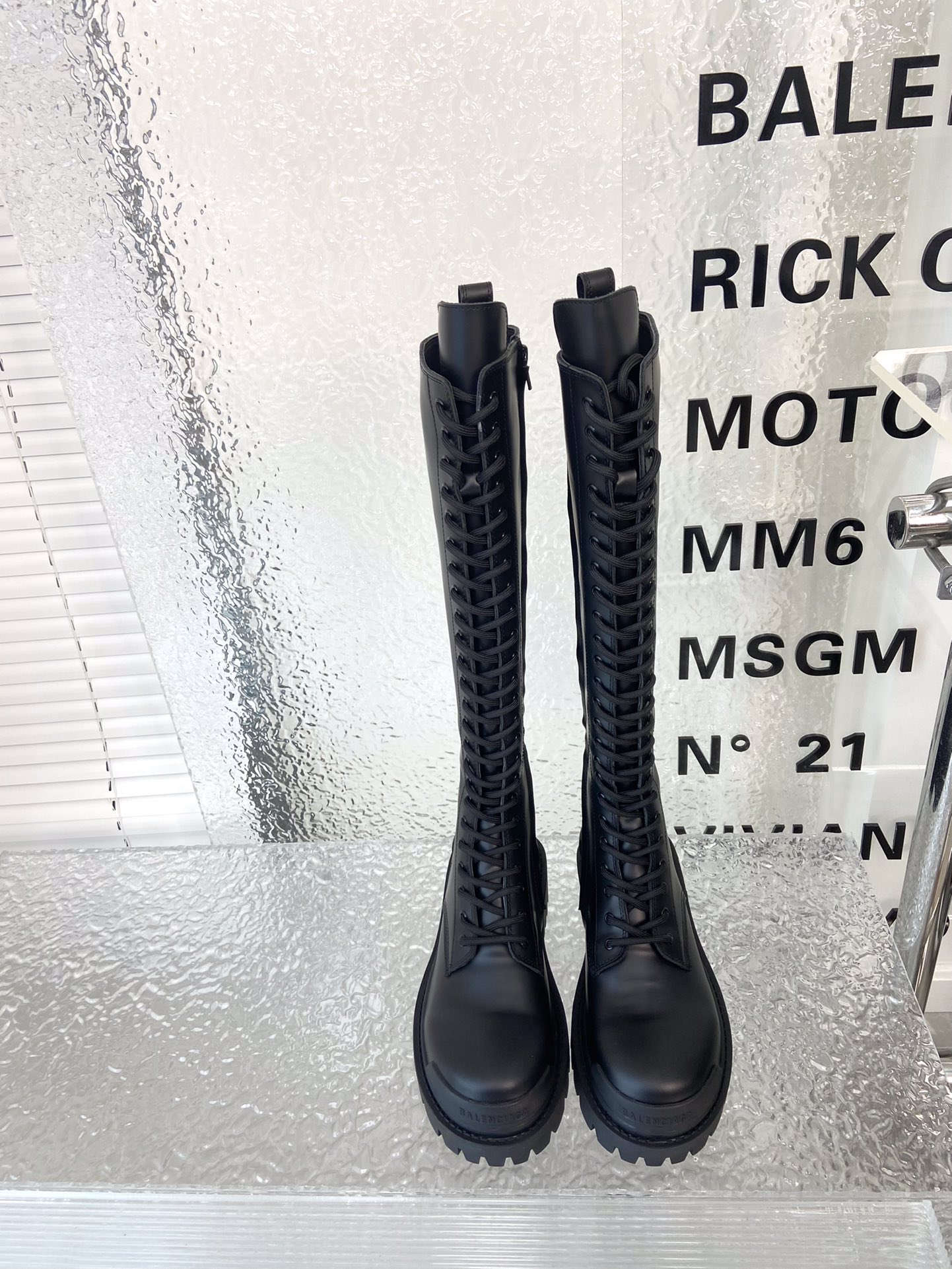 NIGO Balenciaga Stomper Women's Fall/Winter Solid Color Round Toe Zipper Black Cowhide Casual Thigh High Boots Shoes #nigo73634