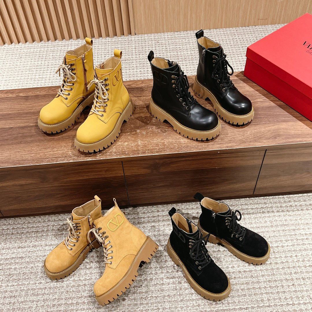 NIGO Valentino Women's Autumn and Winter Solid Color Suede Leather Lace Up Mid Calf Boots Shoes #nigo73628