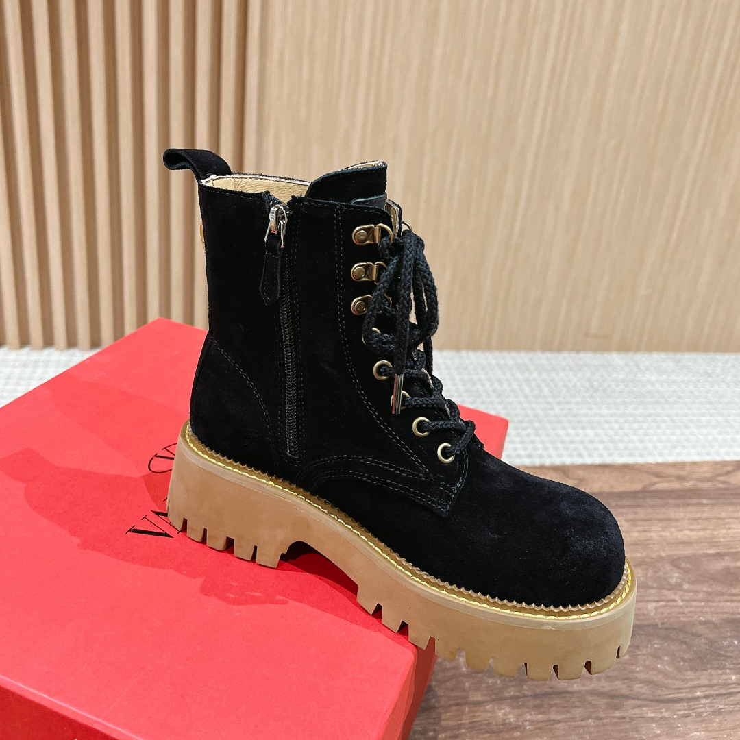 NIGO Valentino Women's Autumn and Winter Solid Color Suede Leather Lace Up Mid Calf Boots Shoes #nigo73628