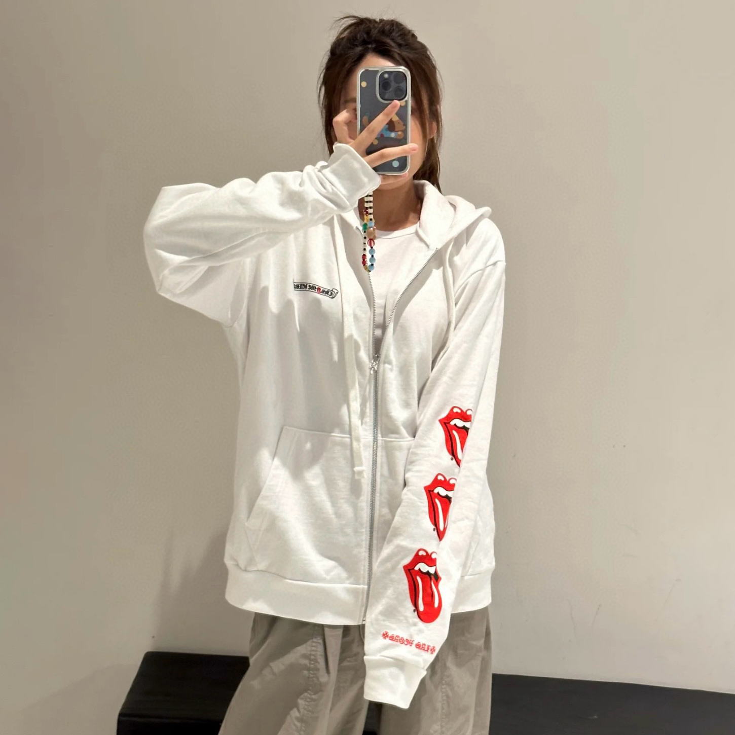 NIGO Chrome Hearts Men's Spring and Fall Solid Color Logo Printed Zipper Long Sleeve Hooded Jacket #nigo73629