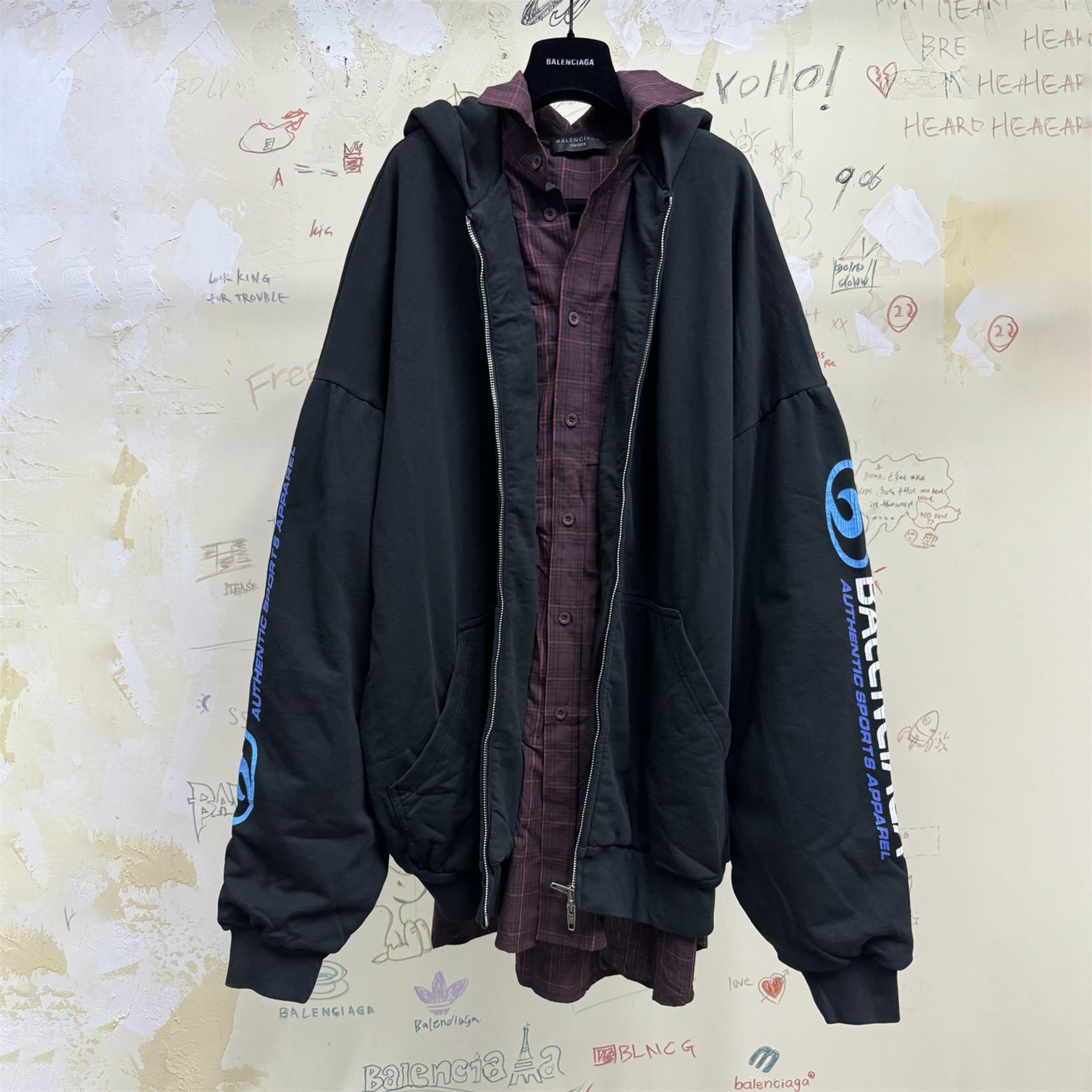 NIGO Balenciaga Men's Fall And Winter False Two Piece Single Breasted Plaid Shirt Hooded Zipper Long Sleeved Jacket #nigo73627