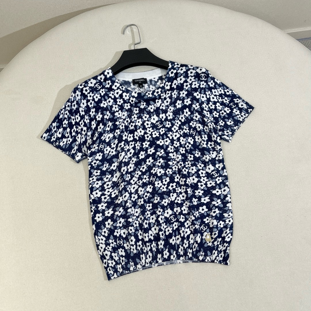 NIGO Chanel Women's Summer Floral Pattern Printed Round Neck Short Sleeve T-Shirt #nigo736578