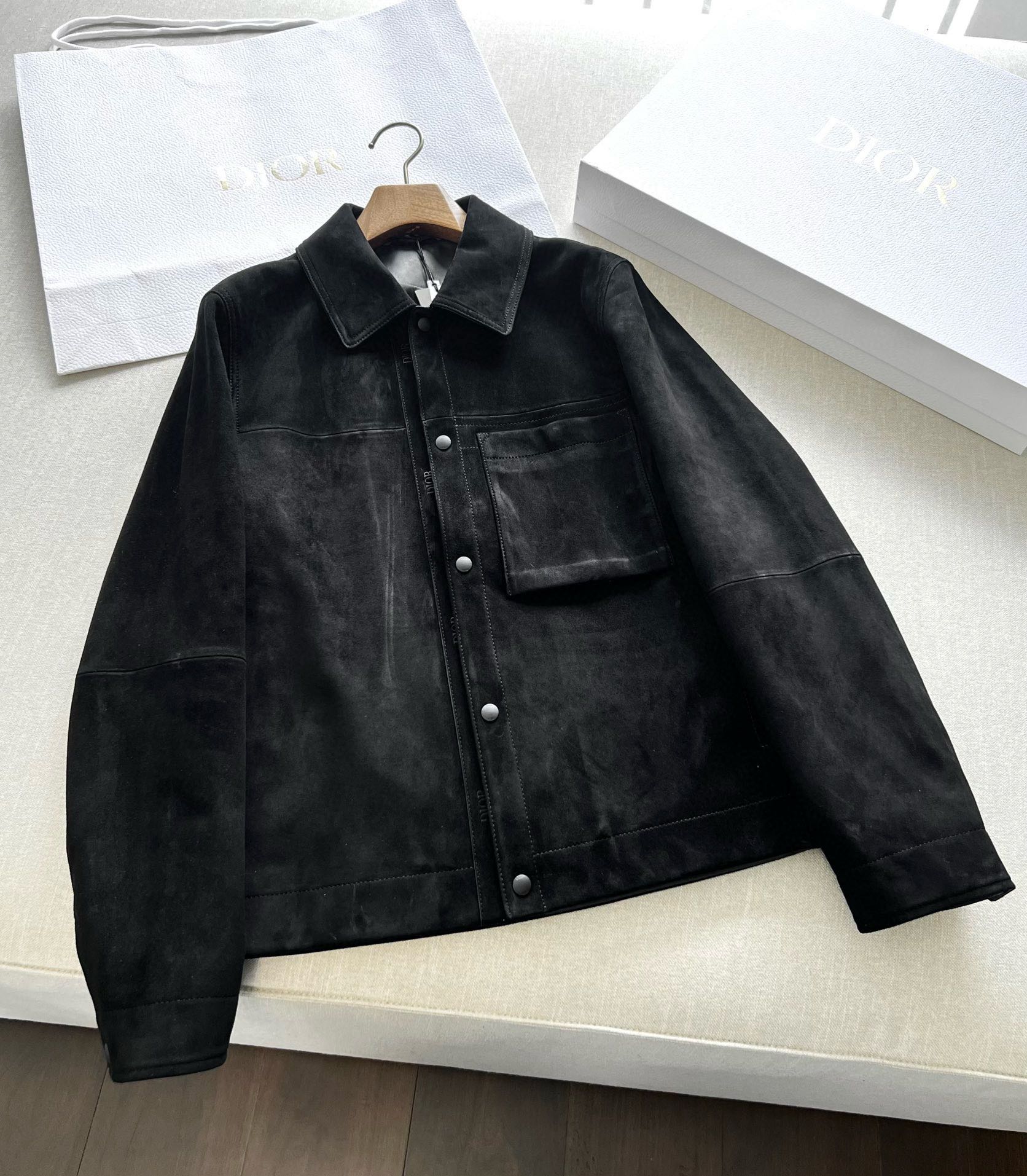 NIGO Dior Men's Fall And Winter Black Sheepskin Suede Single Breasted Long Sleeved Jacket #nigo73646