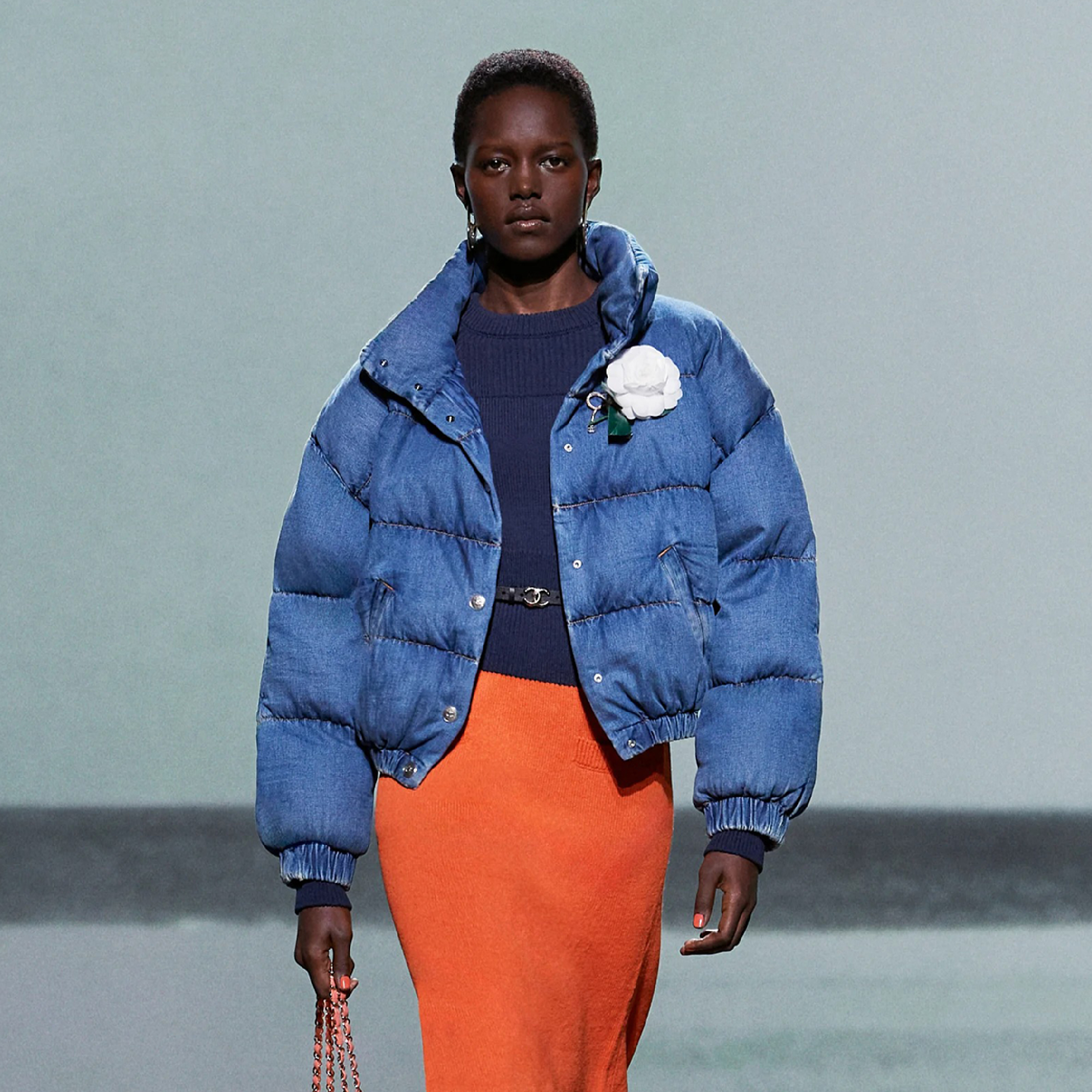 NIGO Chanel Women's Autumn And Winter Retro Blue Washed Denim Short Fluffy Down Jacket Fashion Luxury Button Collar Jacket #nigo71683