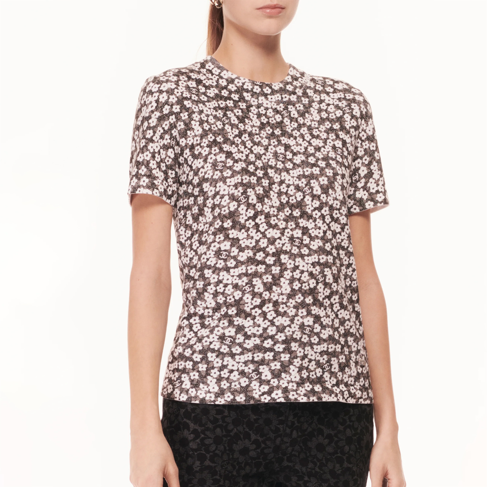 NIGO Chanel Women's Summer Floral Print Round Neck Short Sleeve Cotton Pullover T-Shirt Ngvp #nigo9451