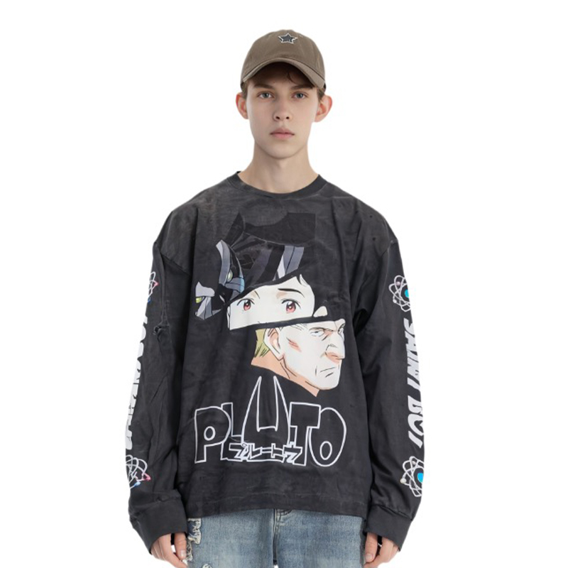 NIGO Saint Michael Men's Spring, Autumn And Winter High Street Letter Printed Round Neck Cotton Loose Pullover Long Sleeve Black Sweatshirt Ngvp #nigo9471
