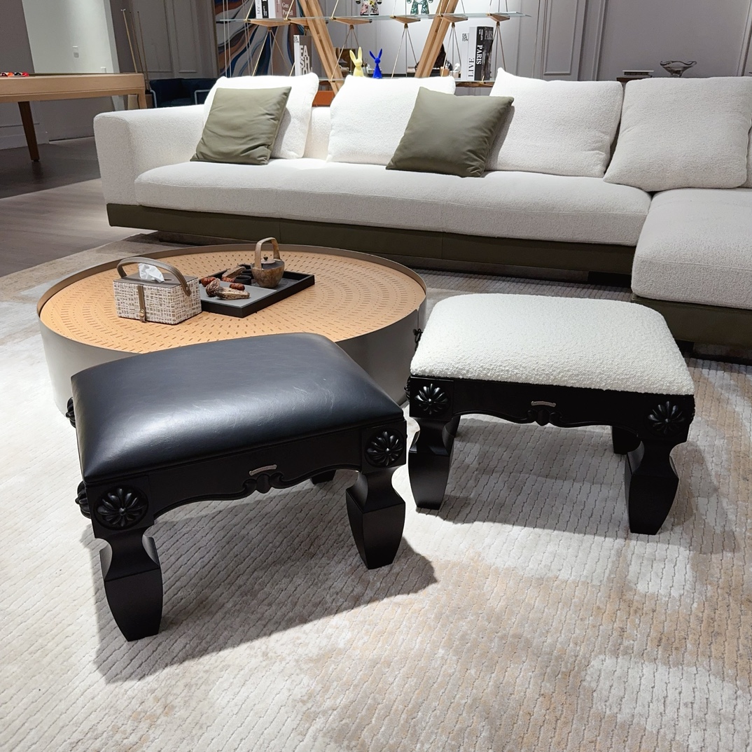 NIGO Chrome Hearts Vintage Leather Lambswool Solid Wood Carved Stool #nigo73653