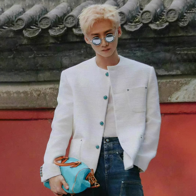 NIGO Louis Vuitton Men's Spring & Autumn Chic Collarless Baby Llama And Wool-Blend Collarless Single-breasted Solid Color Long Sleeve Jacket Ngvp #nigo9469