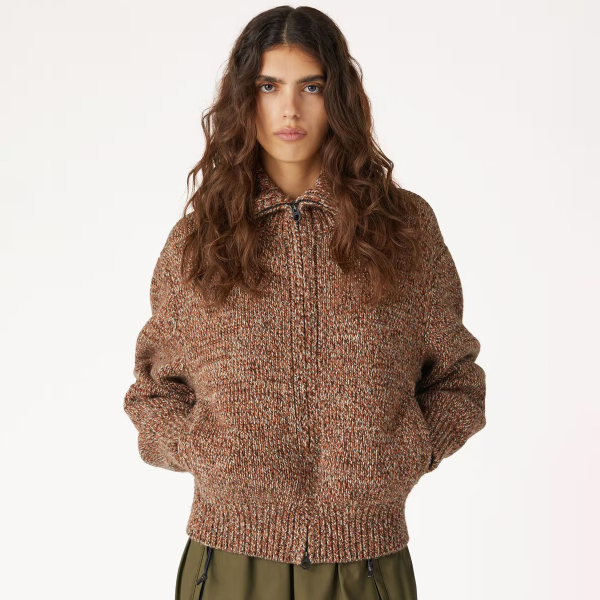 NIGO Loro Piana Women's Spring and Autumn Solid Color Cashmere Zipper Pilot Long Sleeve Knit Jacket #nigo73661