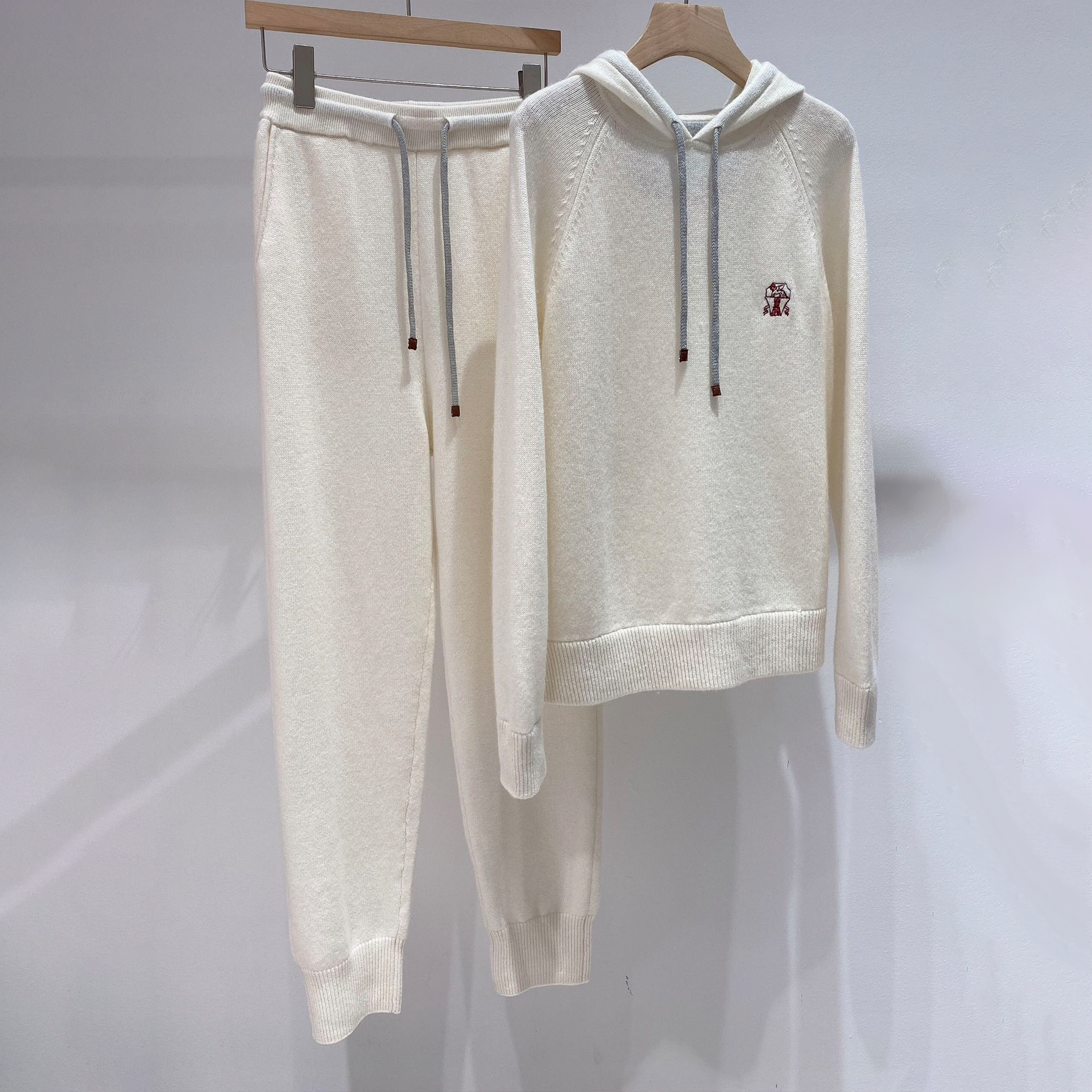 NIGO Brunello Cucinelli Women's Winter Solid Colours Embroidered Cashmere Loose Hooded Sweatshirt Knitted Drawstring Lounge Pants Two Piece Cashmere Set #nigo71686