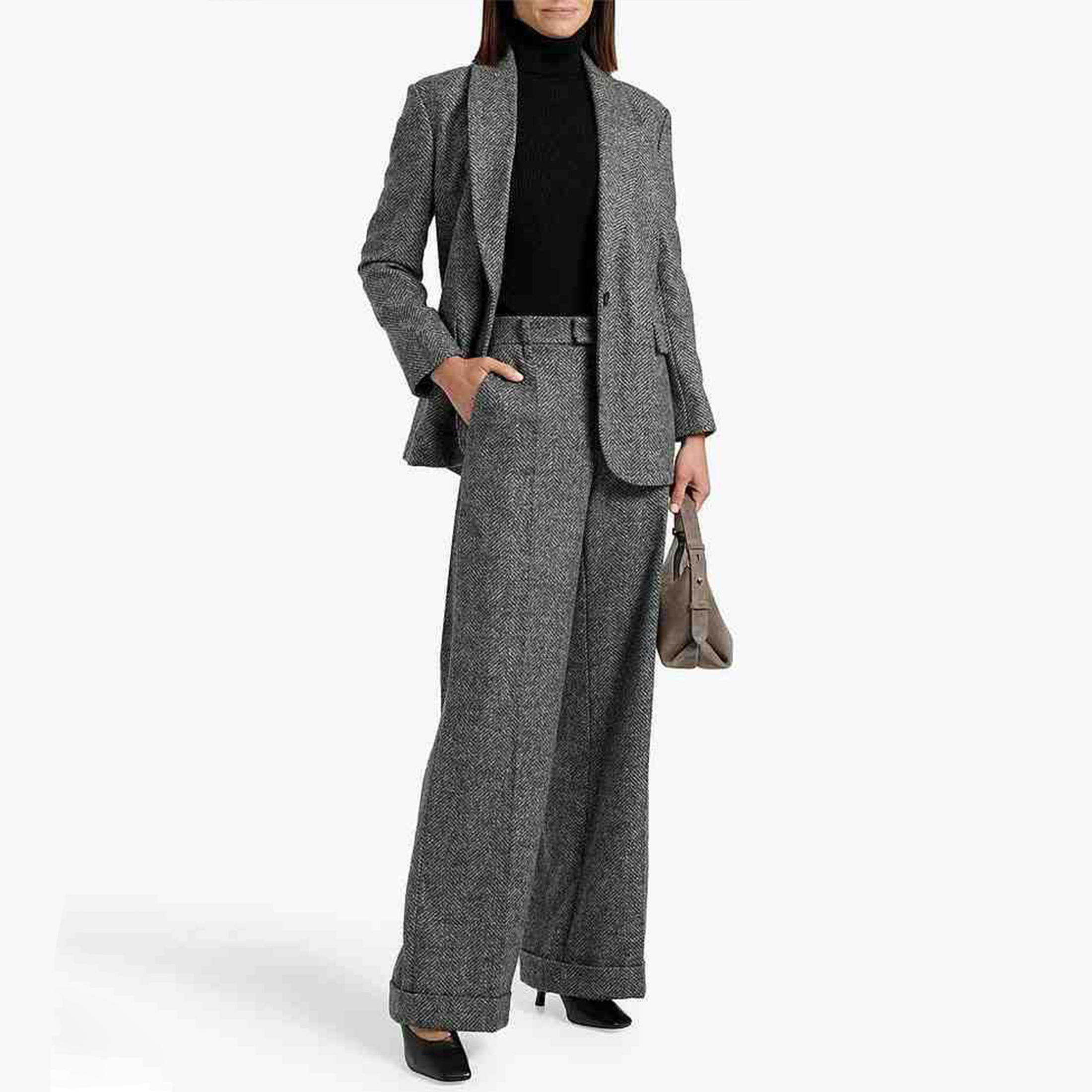 NIGO Brunello Cucinelli Women's Autumn and Winter Dark Grey Long Silhouette Wool Suit Jacket Straight Fashion Casual Pants Wool Suit Two Piece Set #nigo71685