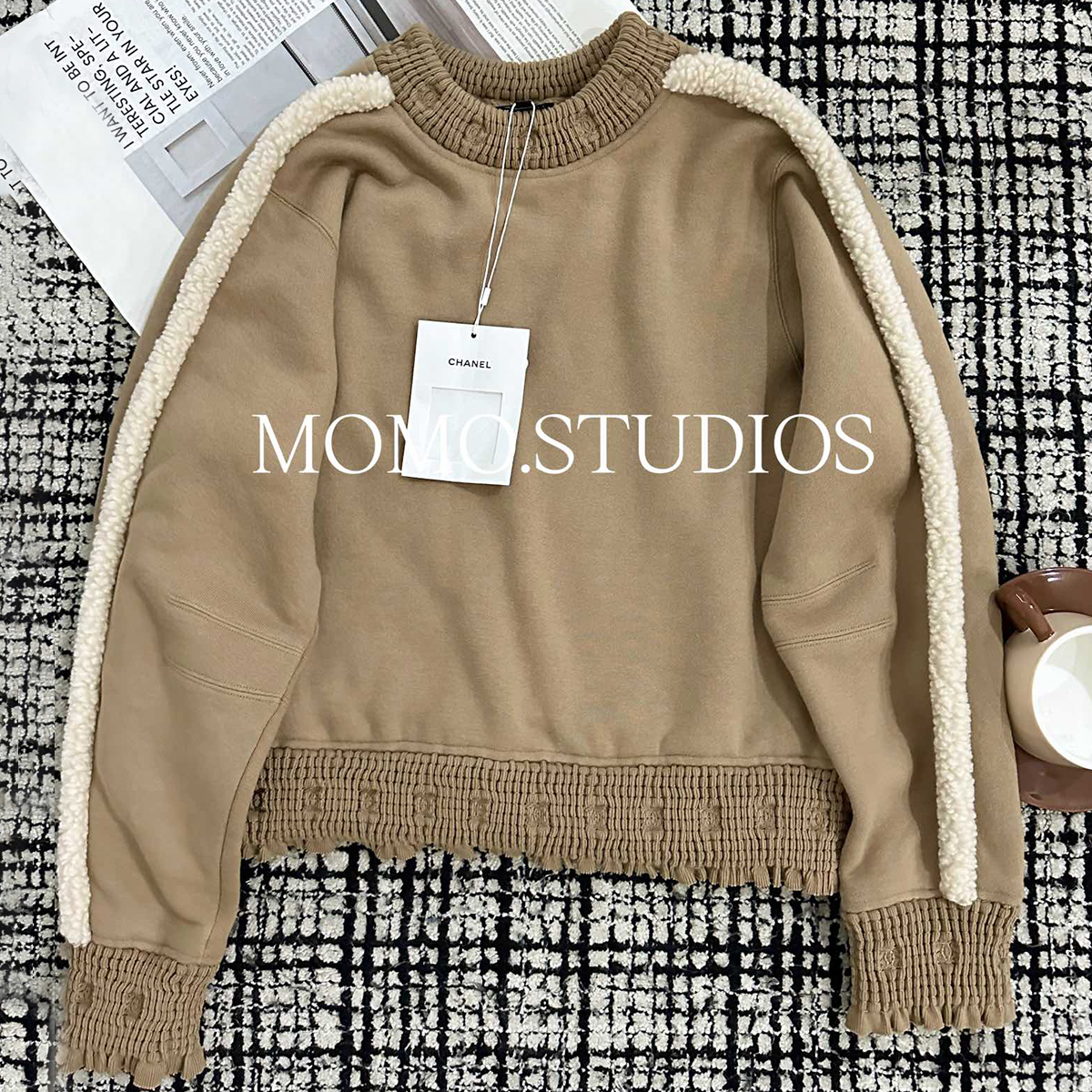 NIGO Chanel Women's Autumn And Winter Letters Double C Logo Brown Teddy Bear Sweatshirt Fashion Trend Casual Colour Blocking Round Neck Tops #nigo71684